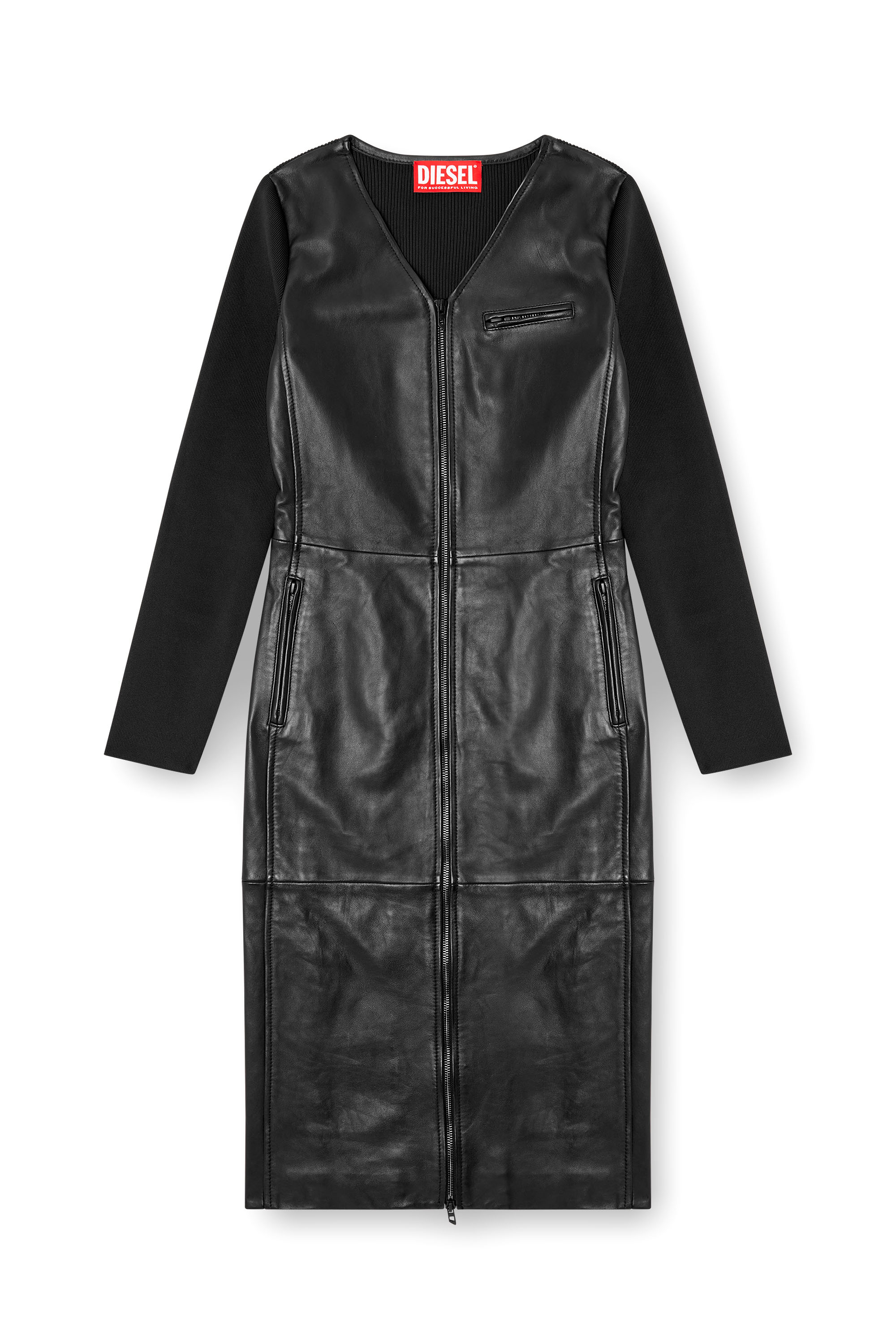 Diesel - L-OLA, Female's Dress in leather and stretch knit in Black - 5