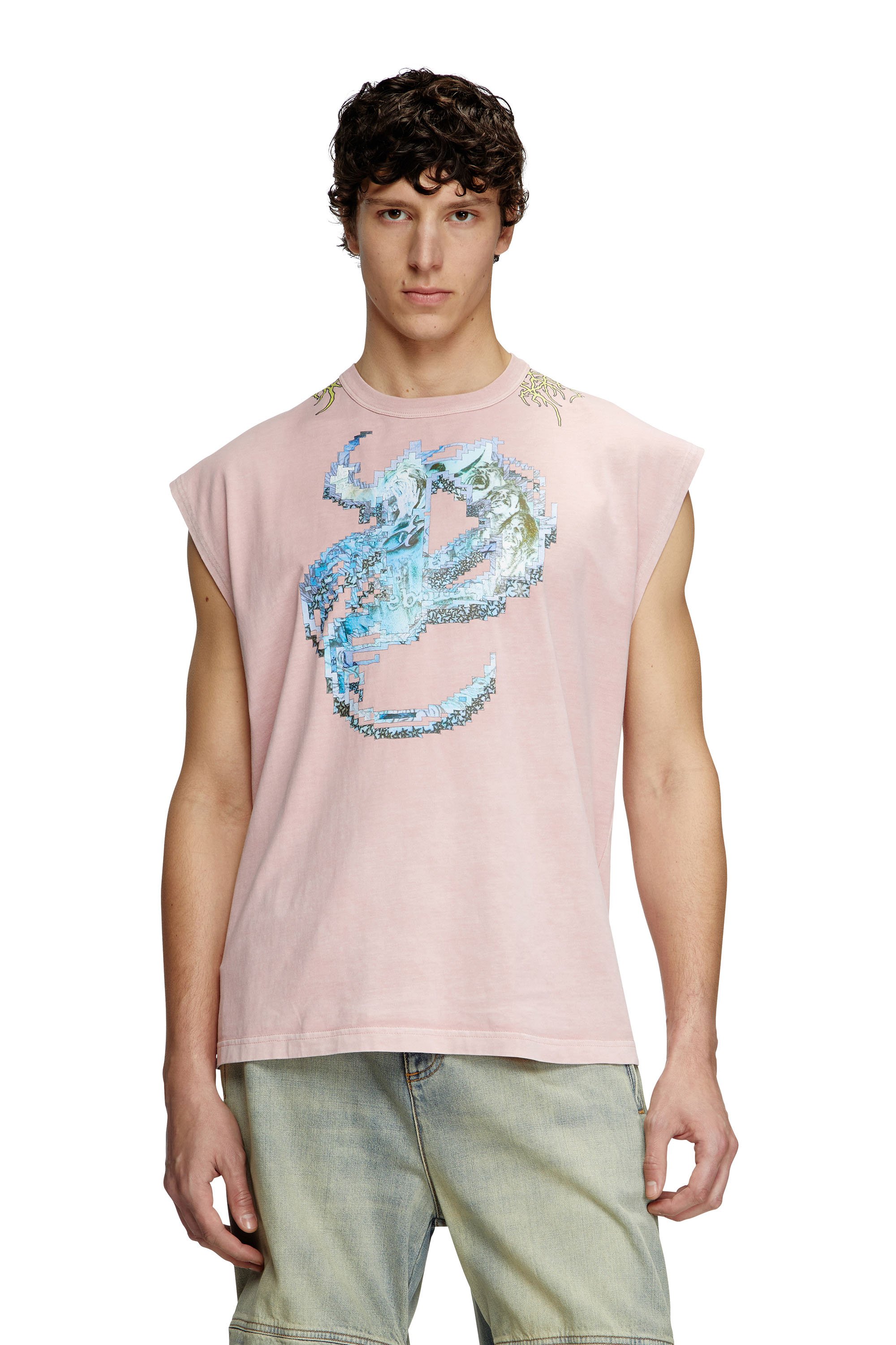 Diesel - T-BOXT-SL-R1, Male's Tank top with tattoo graphics in Pink - 1