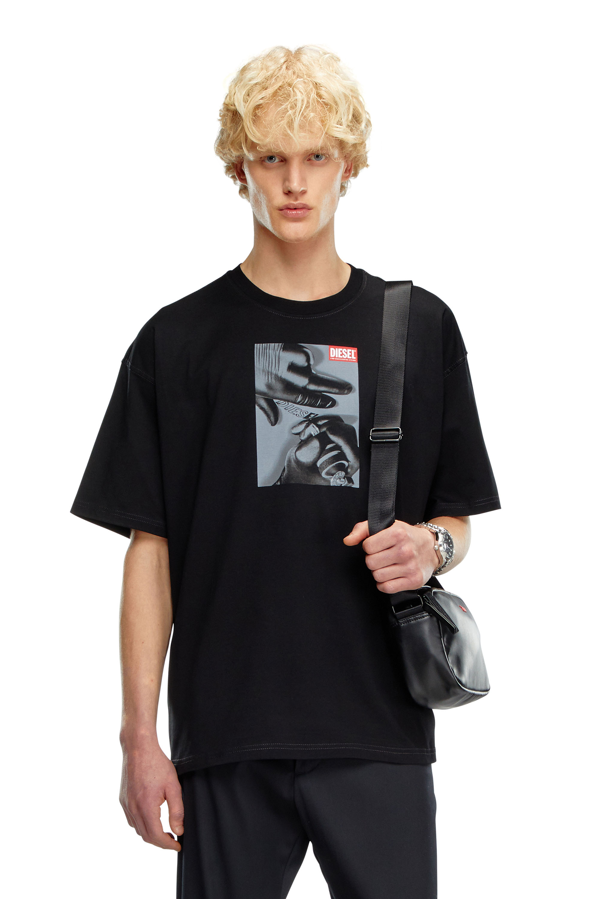 Diesel - T-BOXT-K4, Male's T-shirt with tattoo glove print in Black - 1