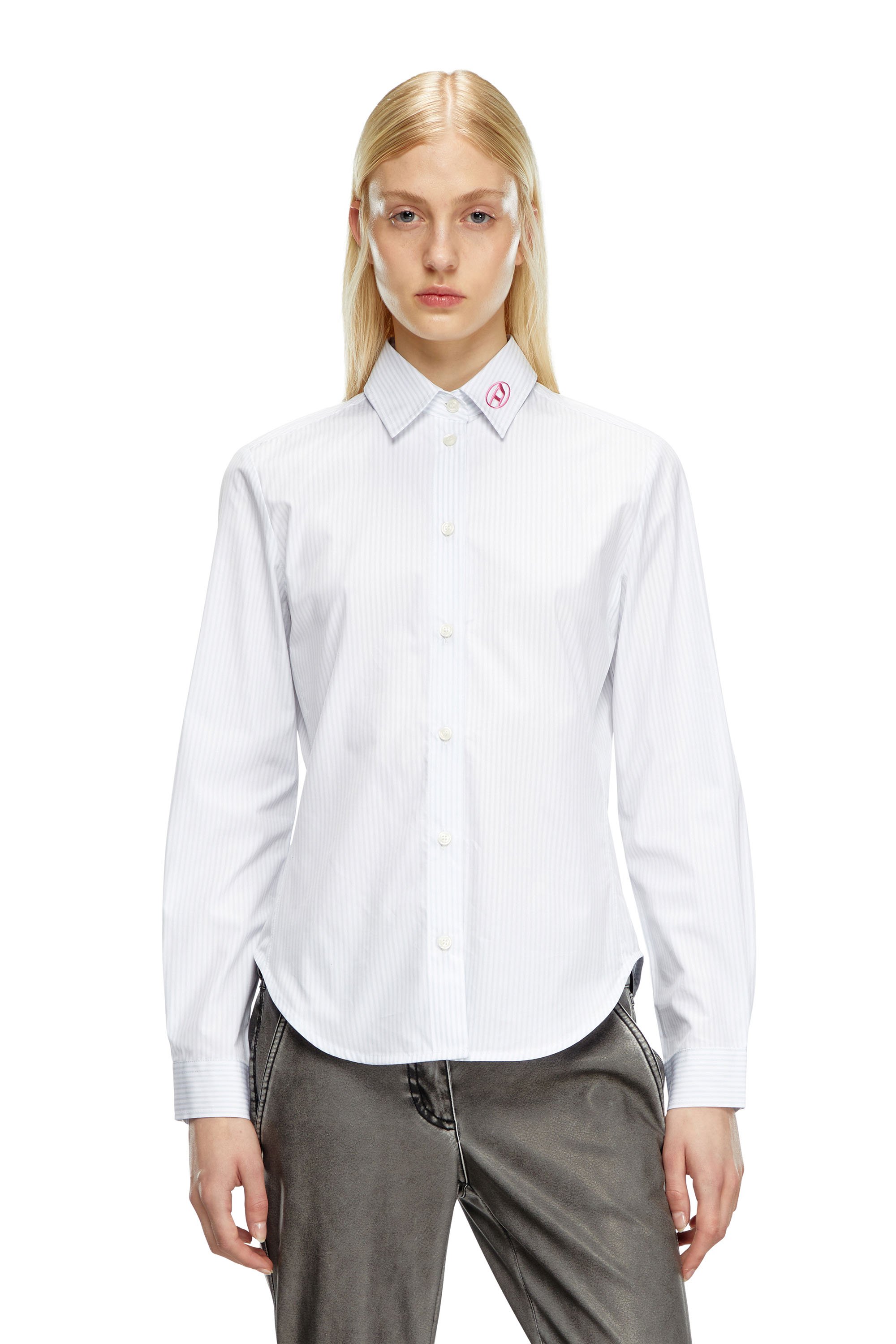 Diesel - C-GISEL-P2, Female Striped shirt with Oval D embroidery in Blue - Image 1