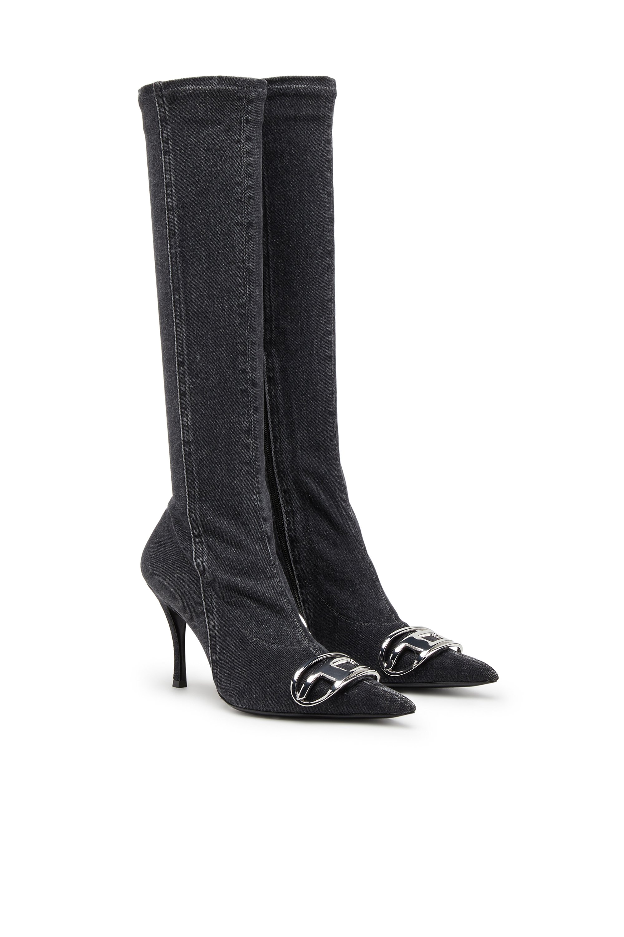 Diesel - D-VENUS KB D, D-Venus-Bottes hauteur genou en denim stretch Femme in Noir - 2