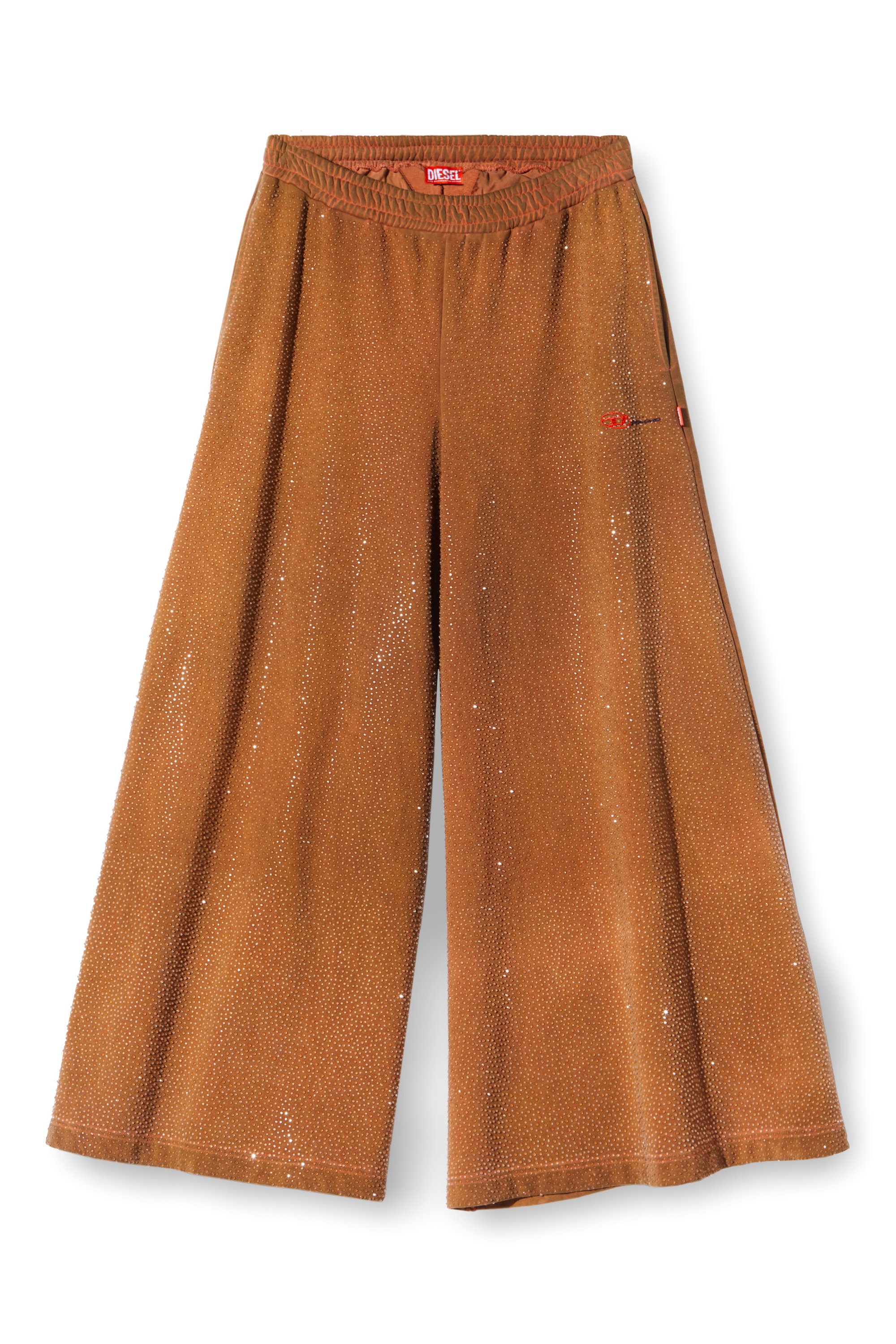 Diesel - P-DAM-LUX-DD, Pantalon de survêtement à jambe large avec cristaux Mixte in Marron - 7