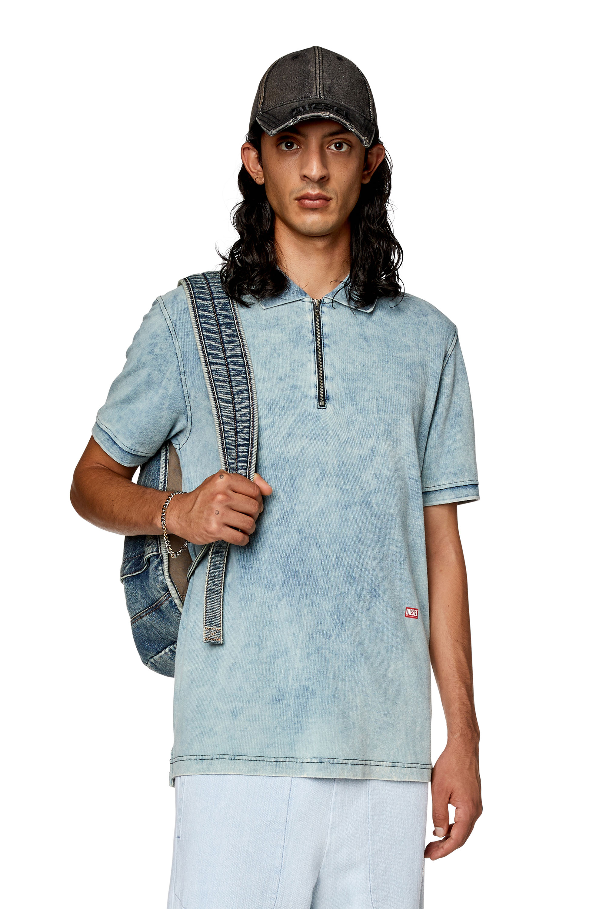Diesel - T-SMITH-ZIP, Male Polo shirt in faded piqué in Blue - Image 2