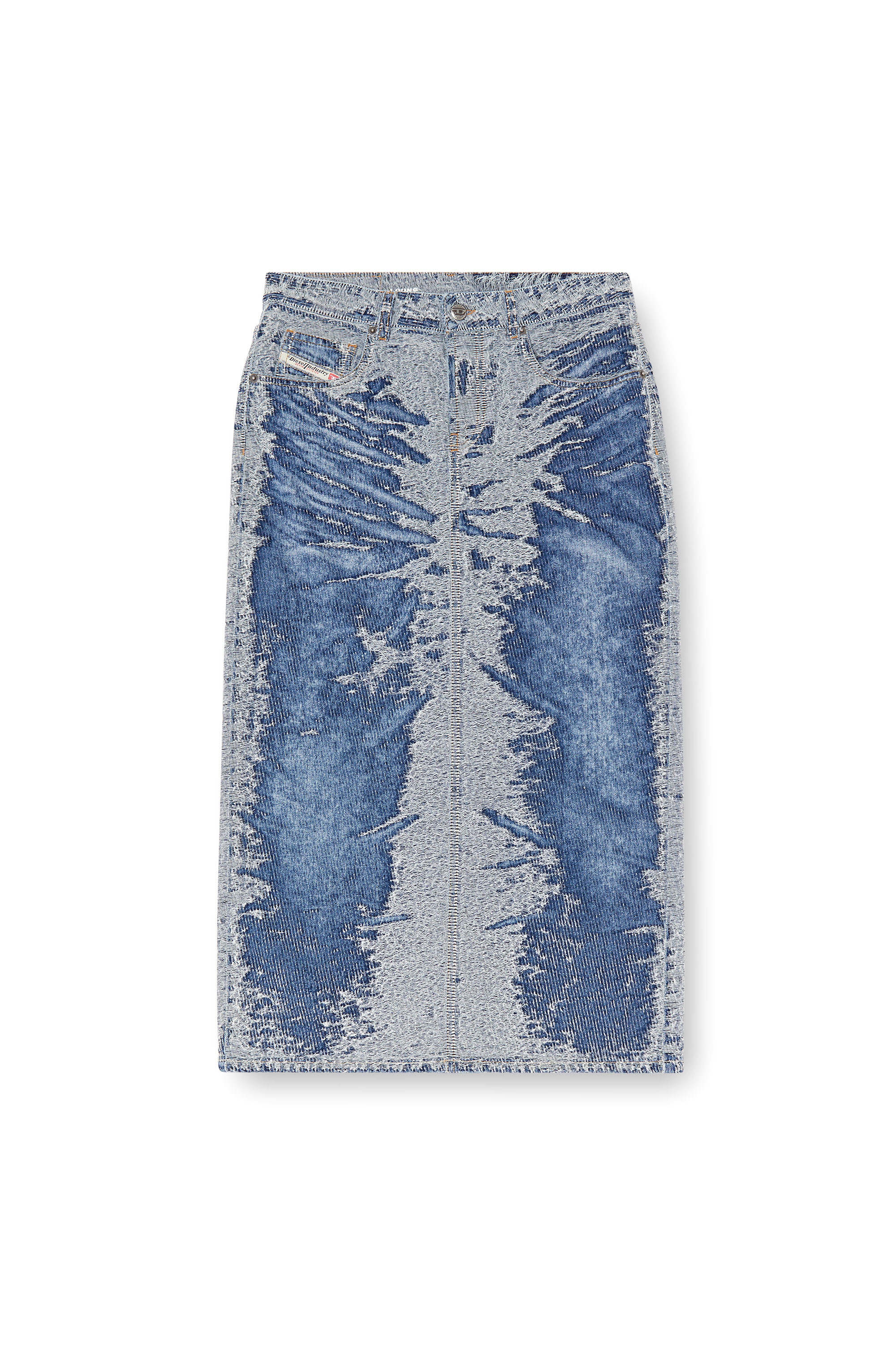 Diesel - DE-SKYE-S, Female's Midi skirt in distressed jacquard denim in Light Blue - 3