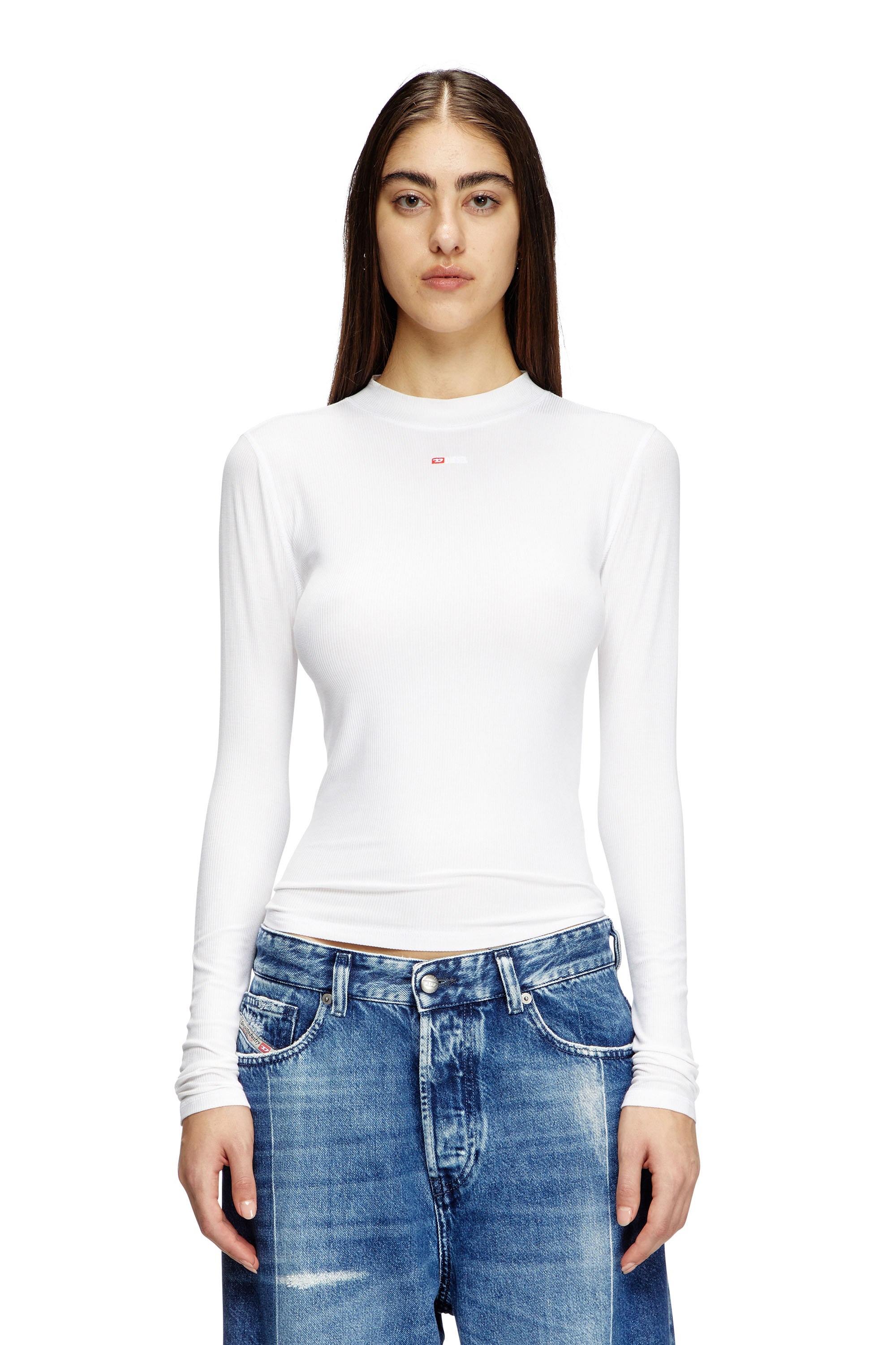 Diesel - T-MOKKY-LS-MICRODIV, Female's Ribbed top with mock neck in White - 1