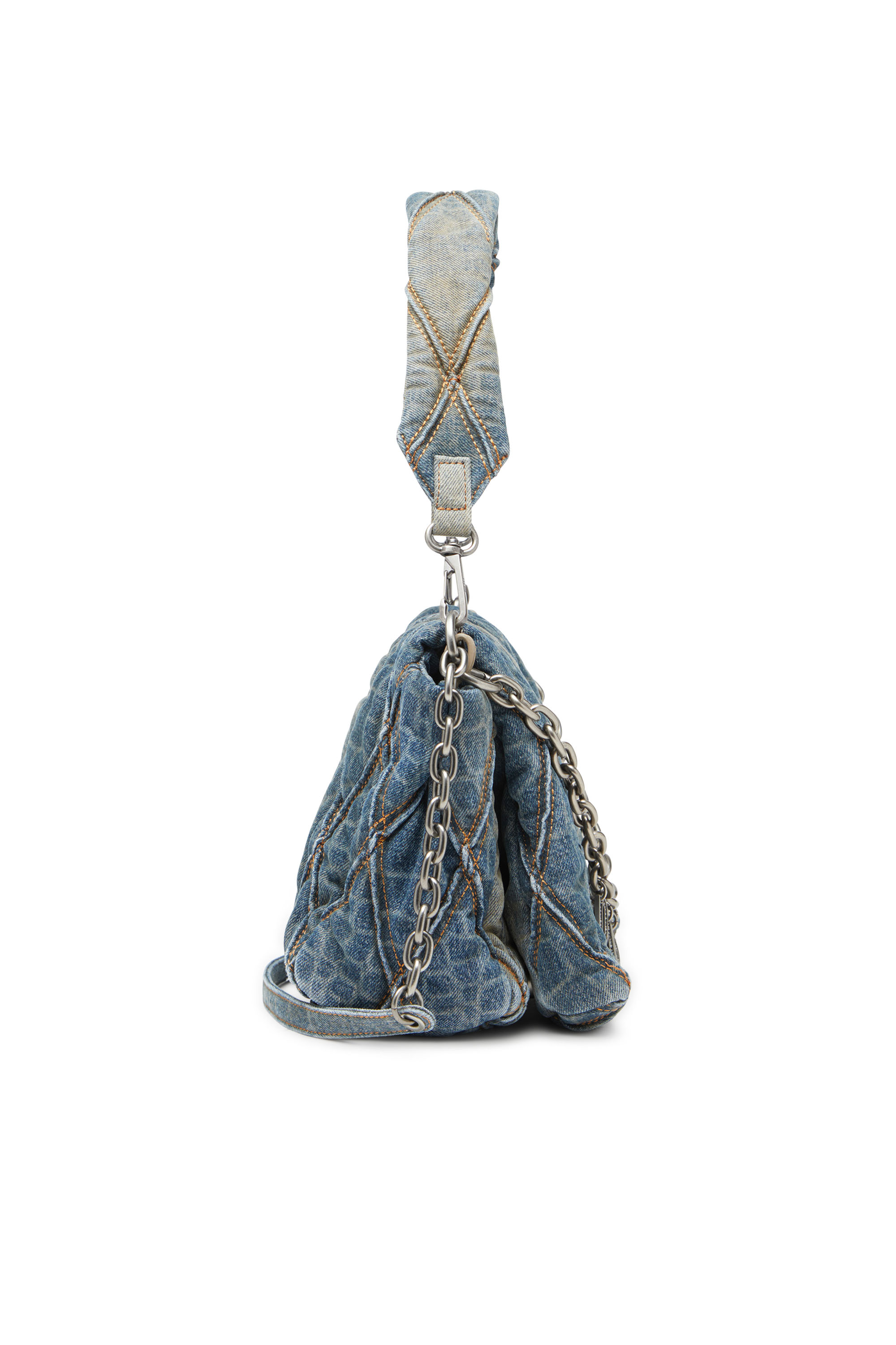 Diesel - CNY CHARM-D SHOULDER M, Female's Shoulder bag in snake-print quilted denim in Blue - 3