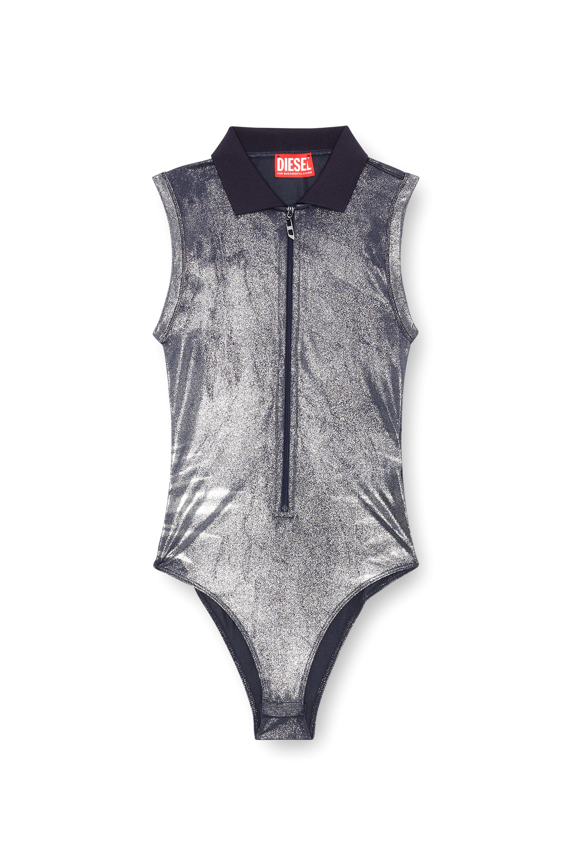 Diesel - T-BERRY, Female's Metallic bodysuit with polo collar in Blue - 5