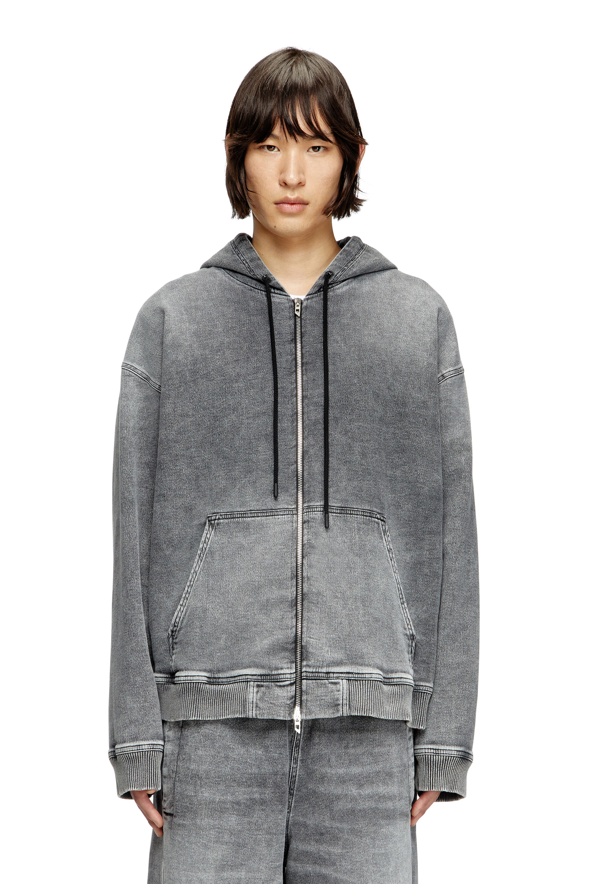Diesel - HS D-GIRI-S TRACK, Unisex's Zip-up hoodie in marbled Track Denim in Dark Grey - 1