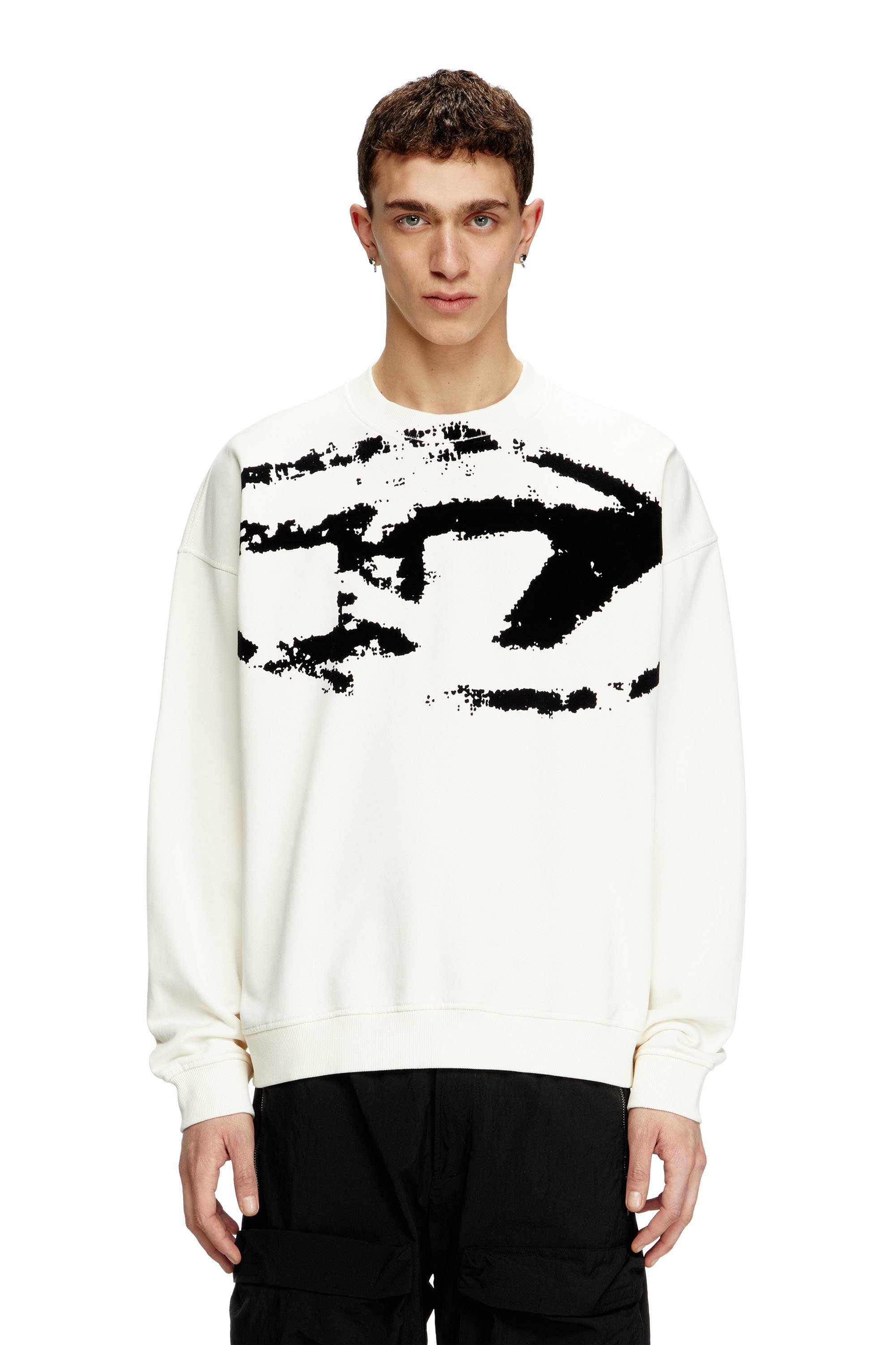 Diesel - S-BOXT-N5, Male's Sweatshirt with distressed flocked logo in White/Black - 1