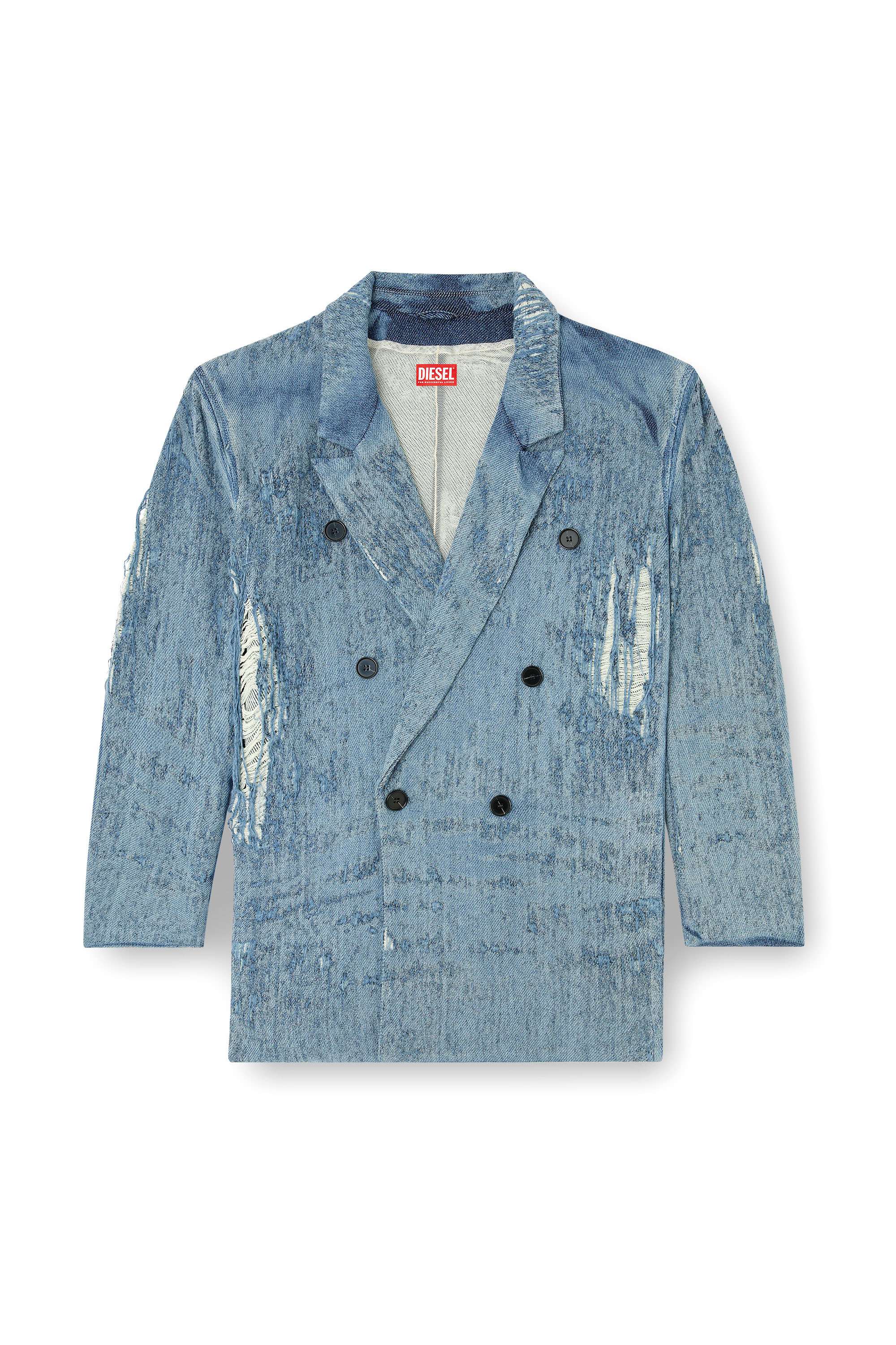 Diesel - D-PEKKA-FSG2, Unisex's Blazer in ultra-destroyed jacquard denim in Light Blue - 7