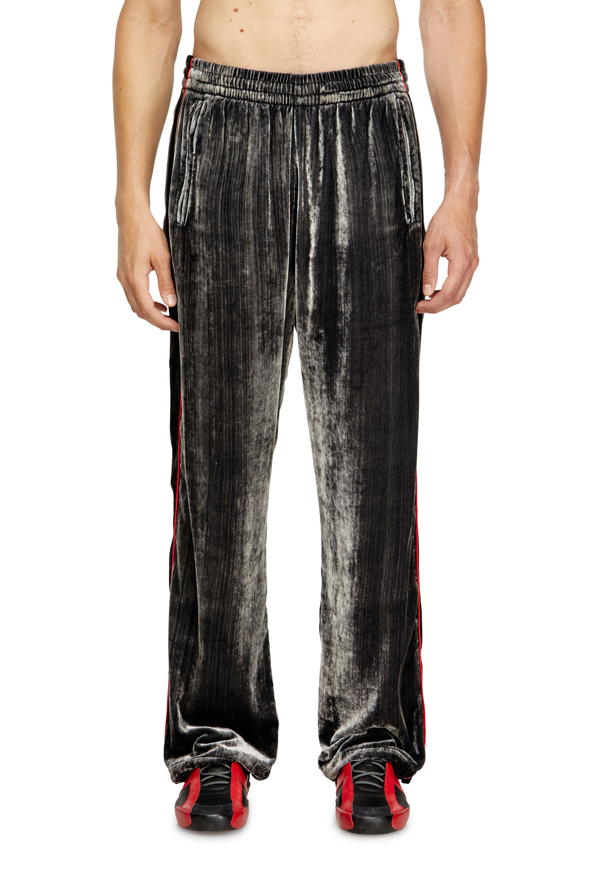 Diesel - P-HAY, Male's Track pants in treated velvet in Dark Grey - 1