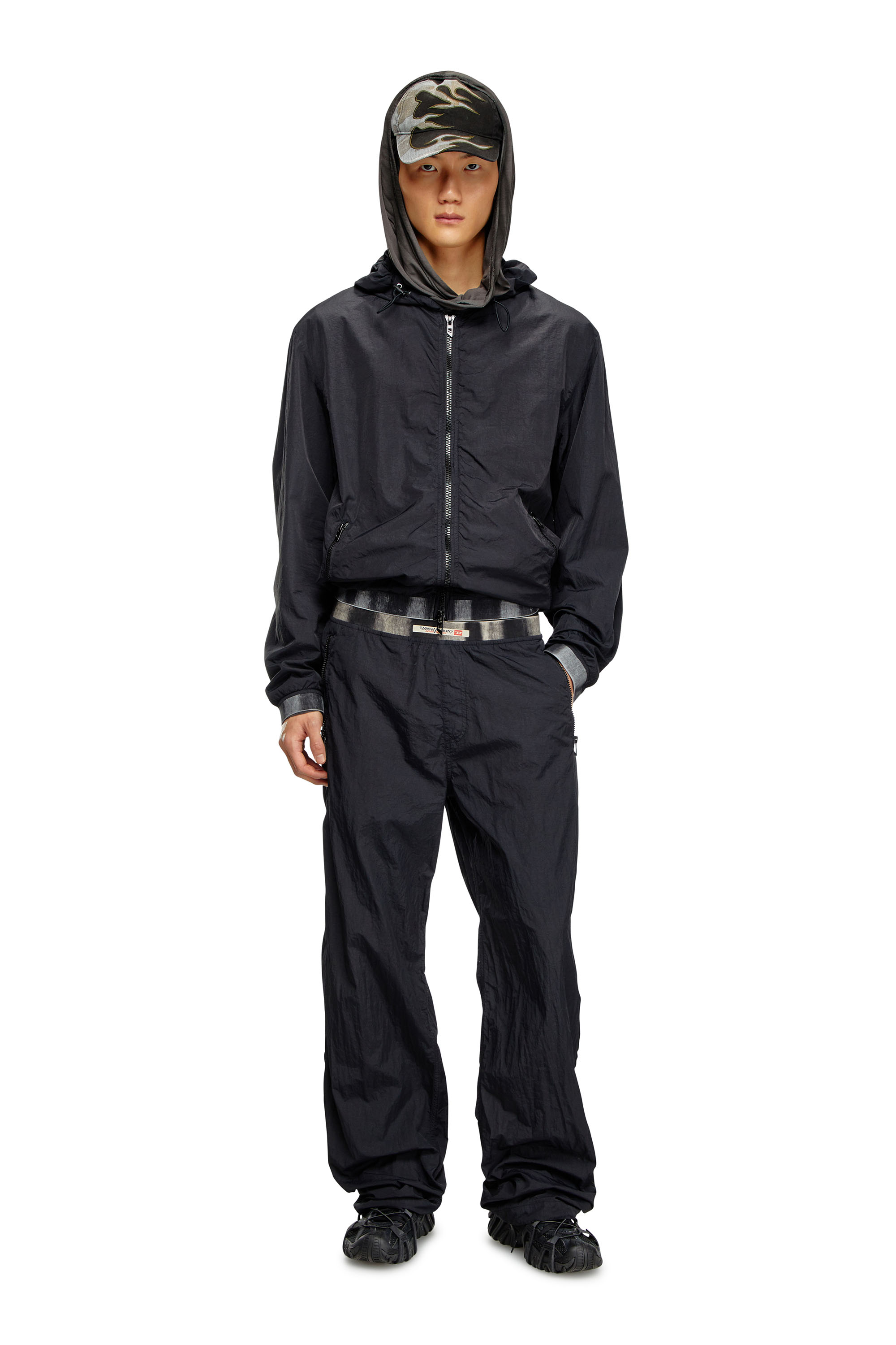 Diesel - P-POST, Male's Lightweight pants in wrinkled nylon in Black - 2