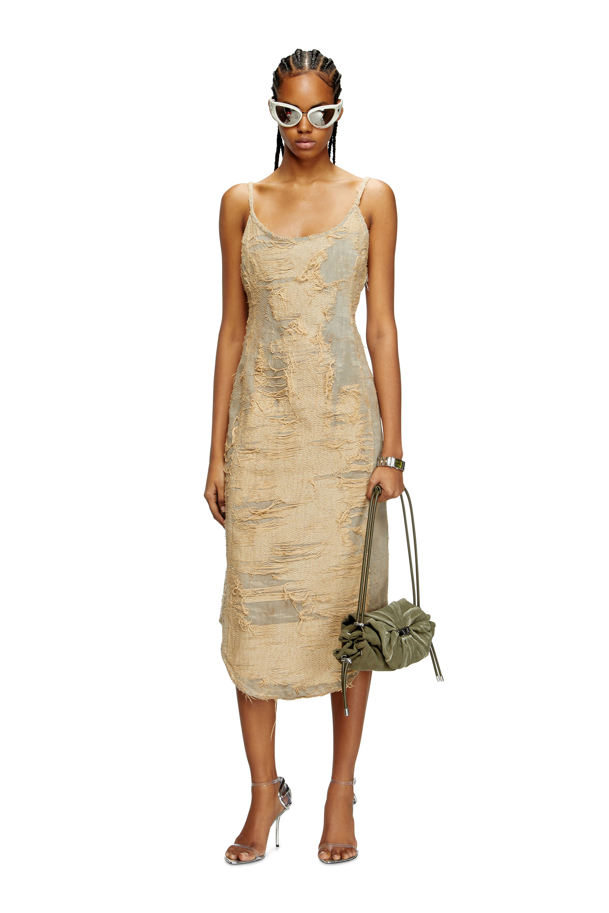 Diesel - DE-VERA-FSG, Female's Dress in overdyed floating-thread denim in Beige - 1