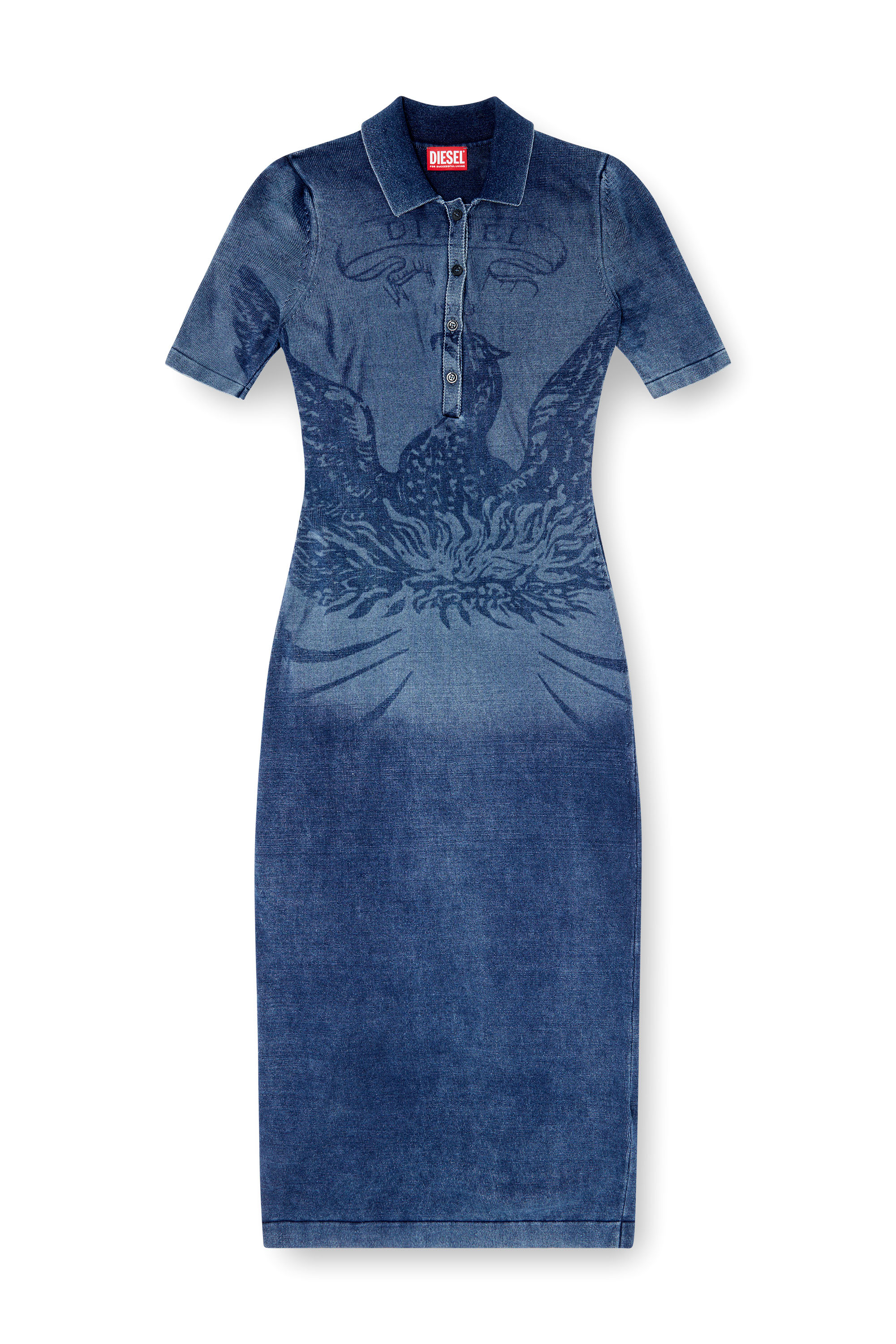 Diesel - M-FENNY-DRS, Robe polo midi en maille effet denim Femme in Bleu - 3
