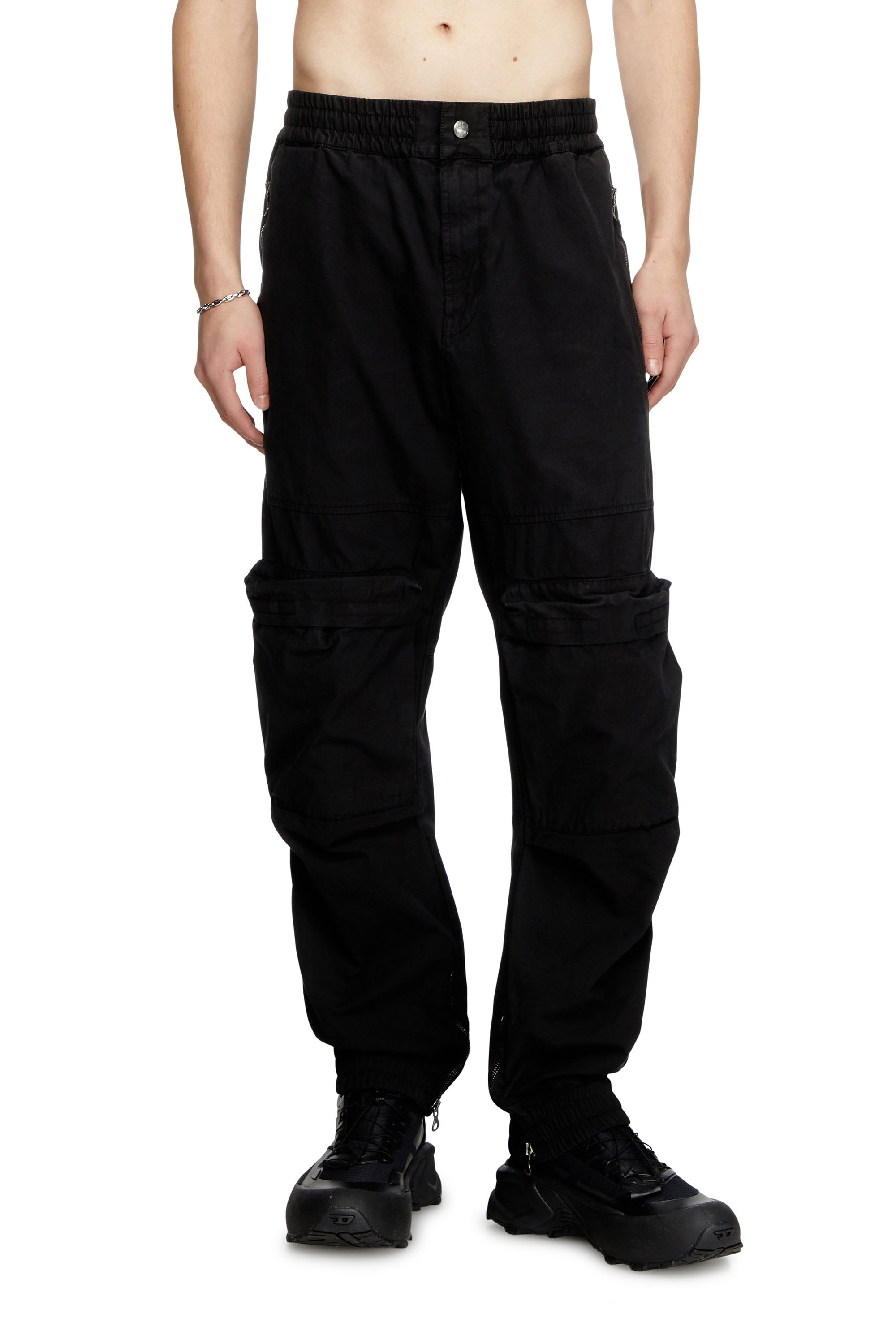 Diesel - P-BEECK, Male's Cargo pants in faded organic cotton in Black - 1