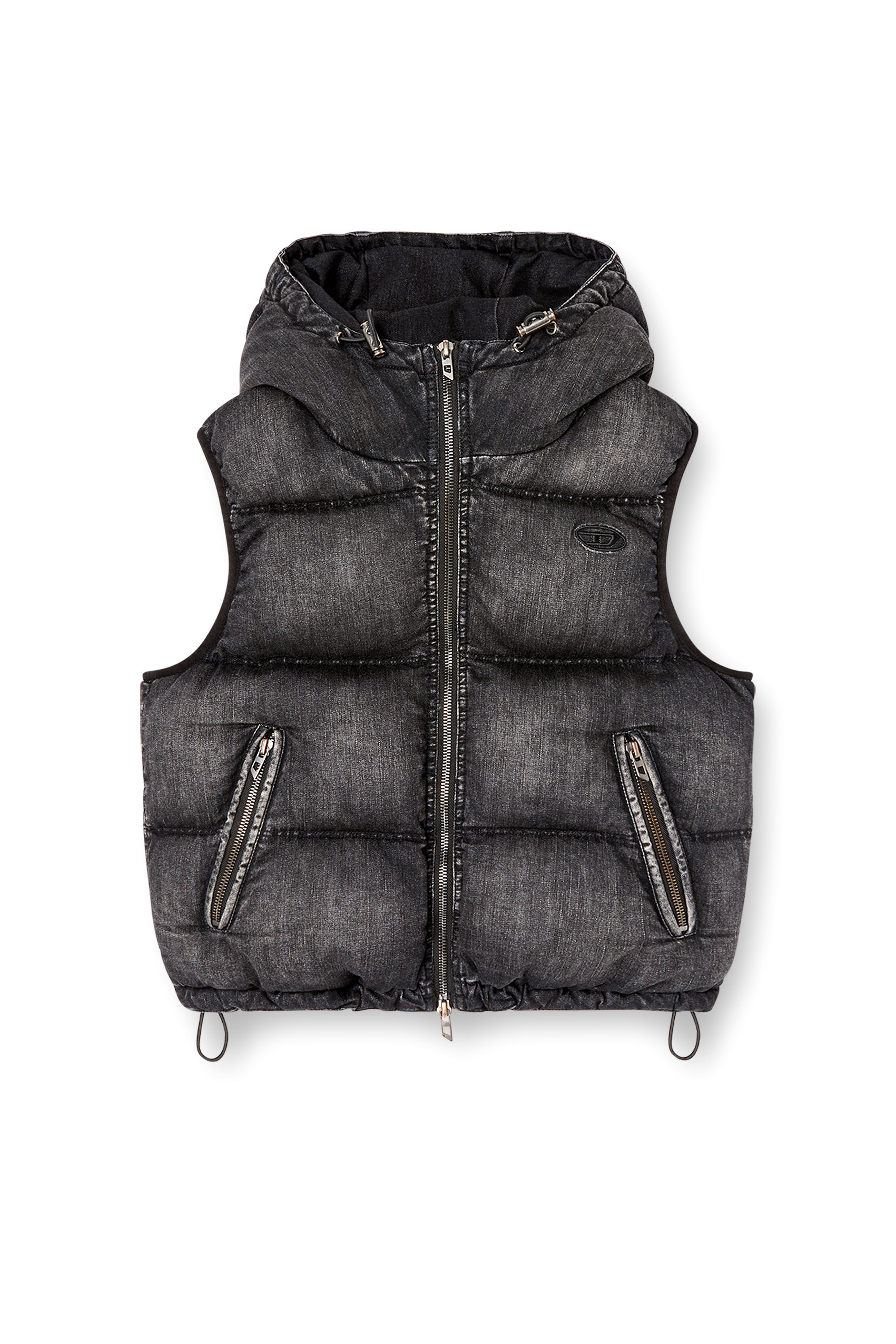 Diesel - W-HOPPER, Female's Hooded puffer vest in faded denim in Black - 5