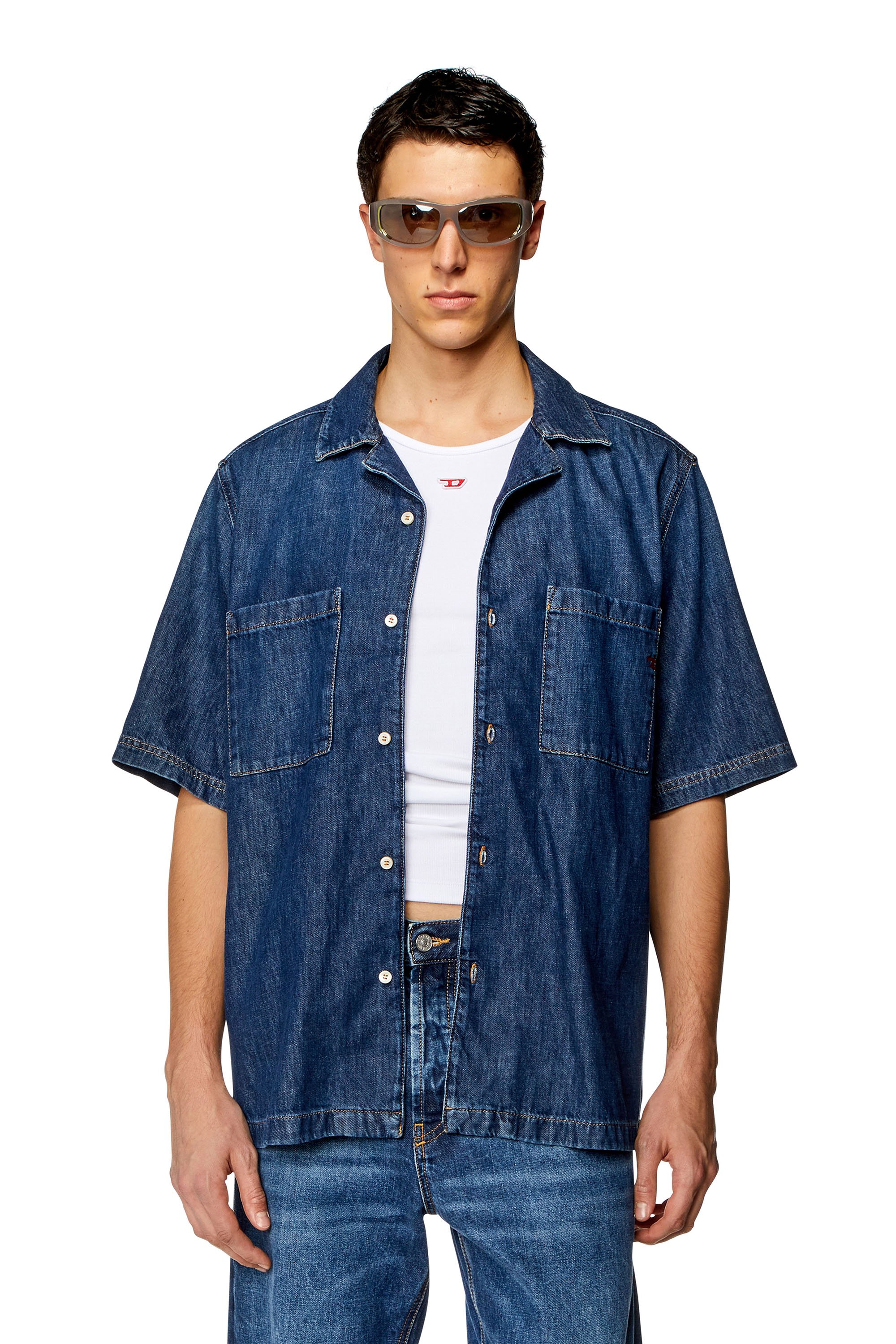 Diesel - D-PAROSHORT, Male Bowling shirt in denim in Blue - Image 1