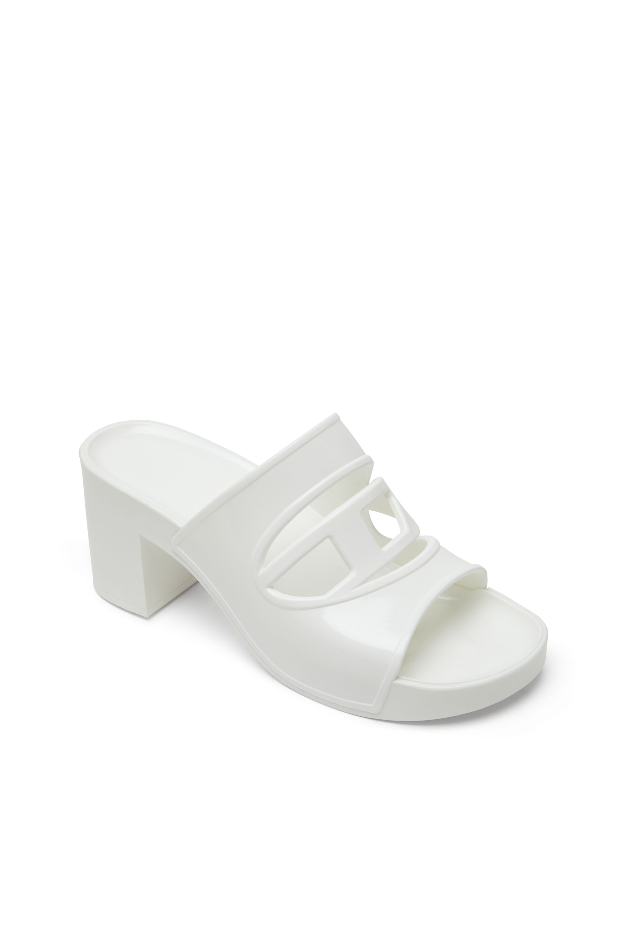 Diesel - SA-BONNIE, Female's Heeled rubber slides with cut-out logo in White - 6