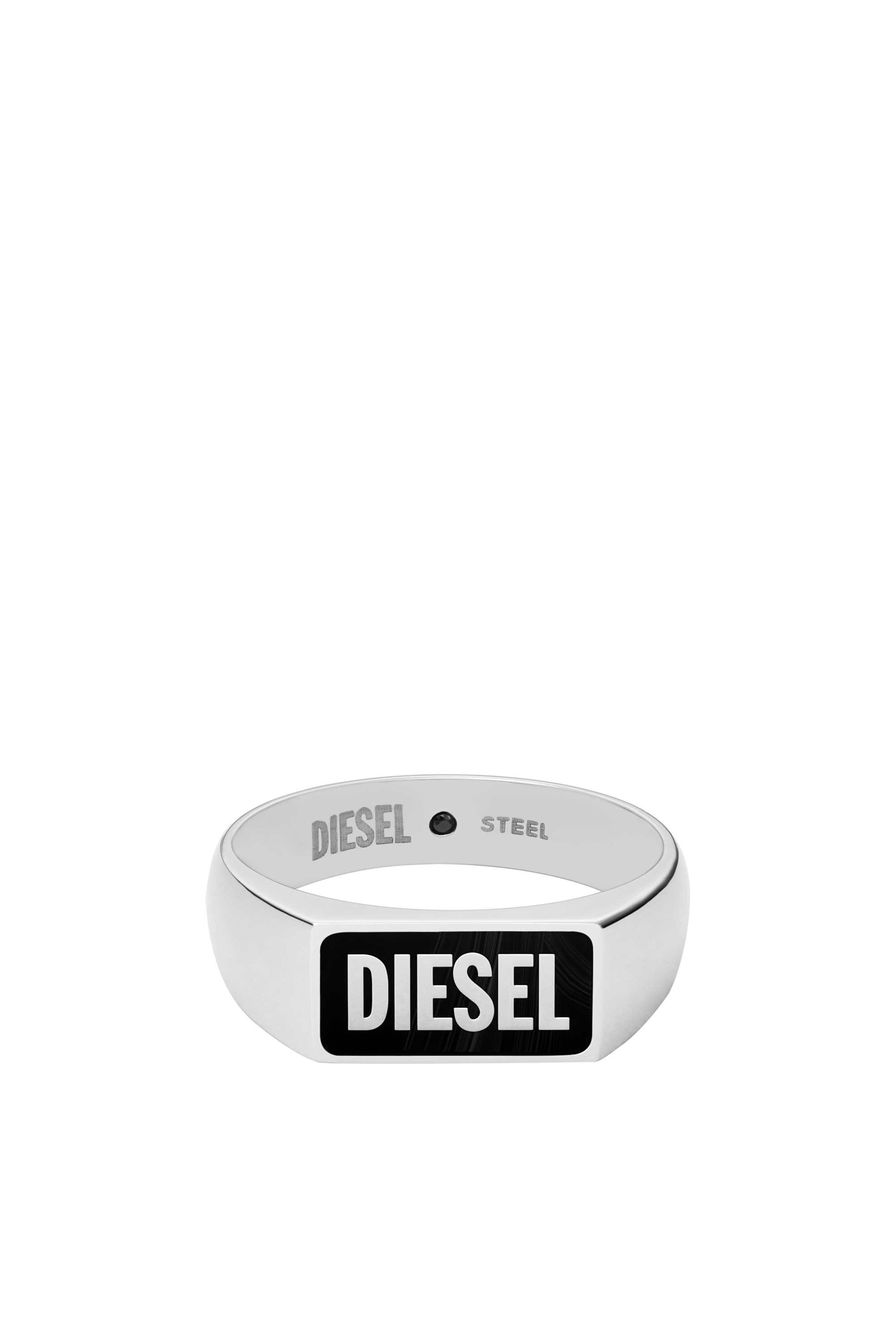 Diesel - DX1512, Male Black agate signet ring in Silver - Image 2