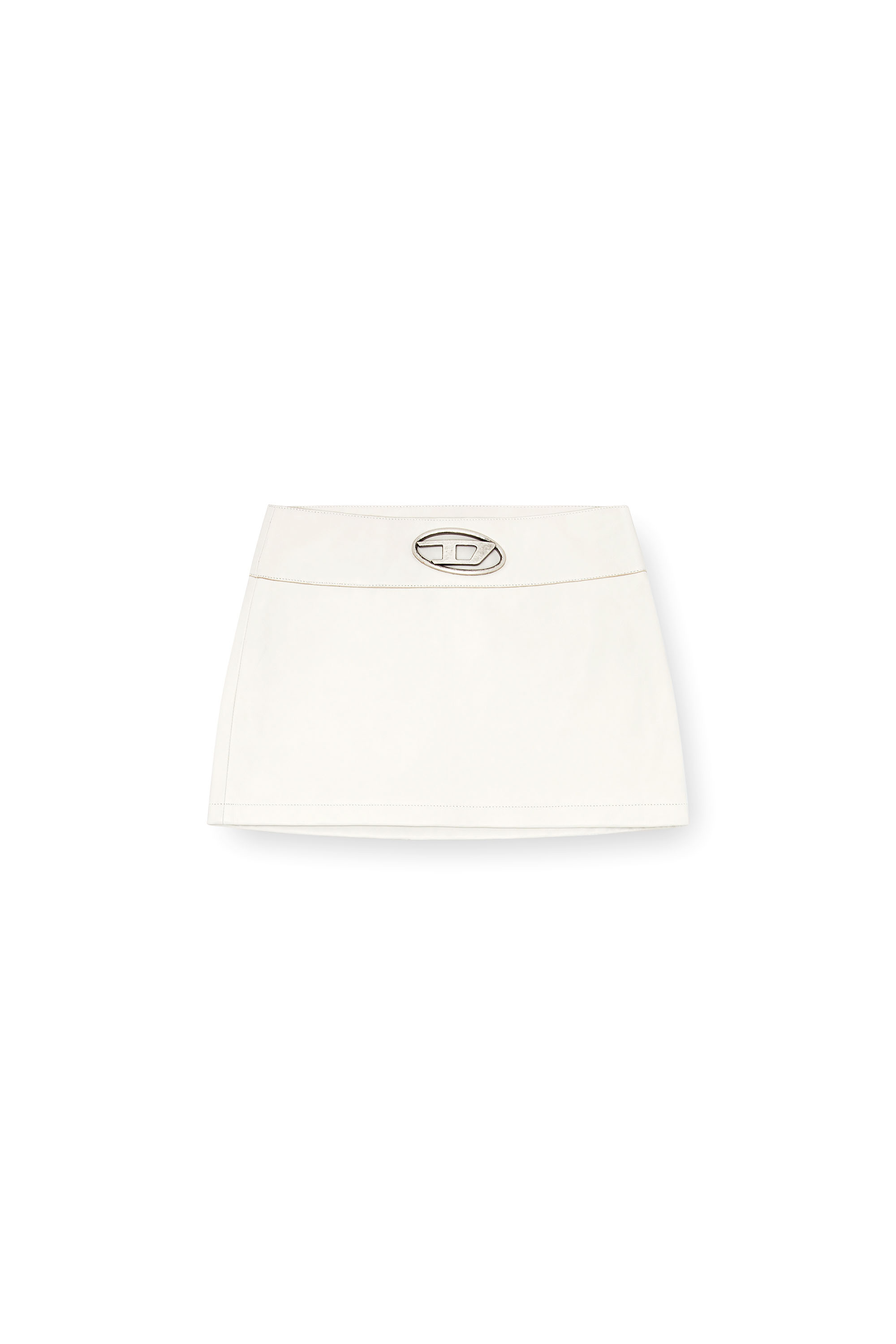 Diesel - L-DIXY, Female's Leather mini skirt with metal logo in White - 5