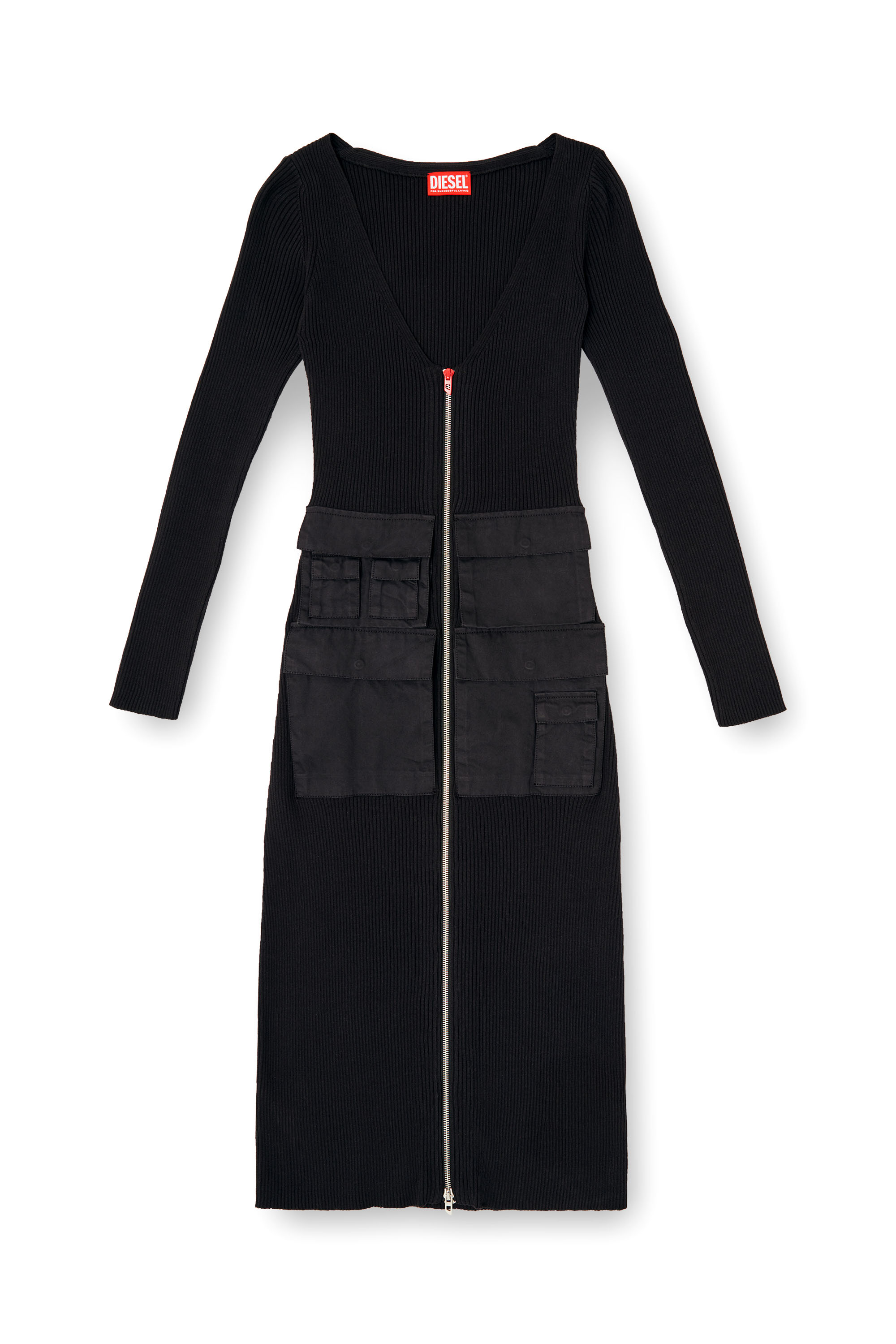 Diesel - M-MELTI-LS, Female's Ribbed midi dress with cargo pockets in null - 3