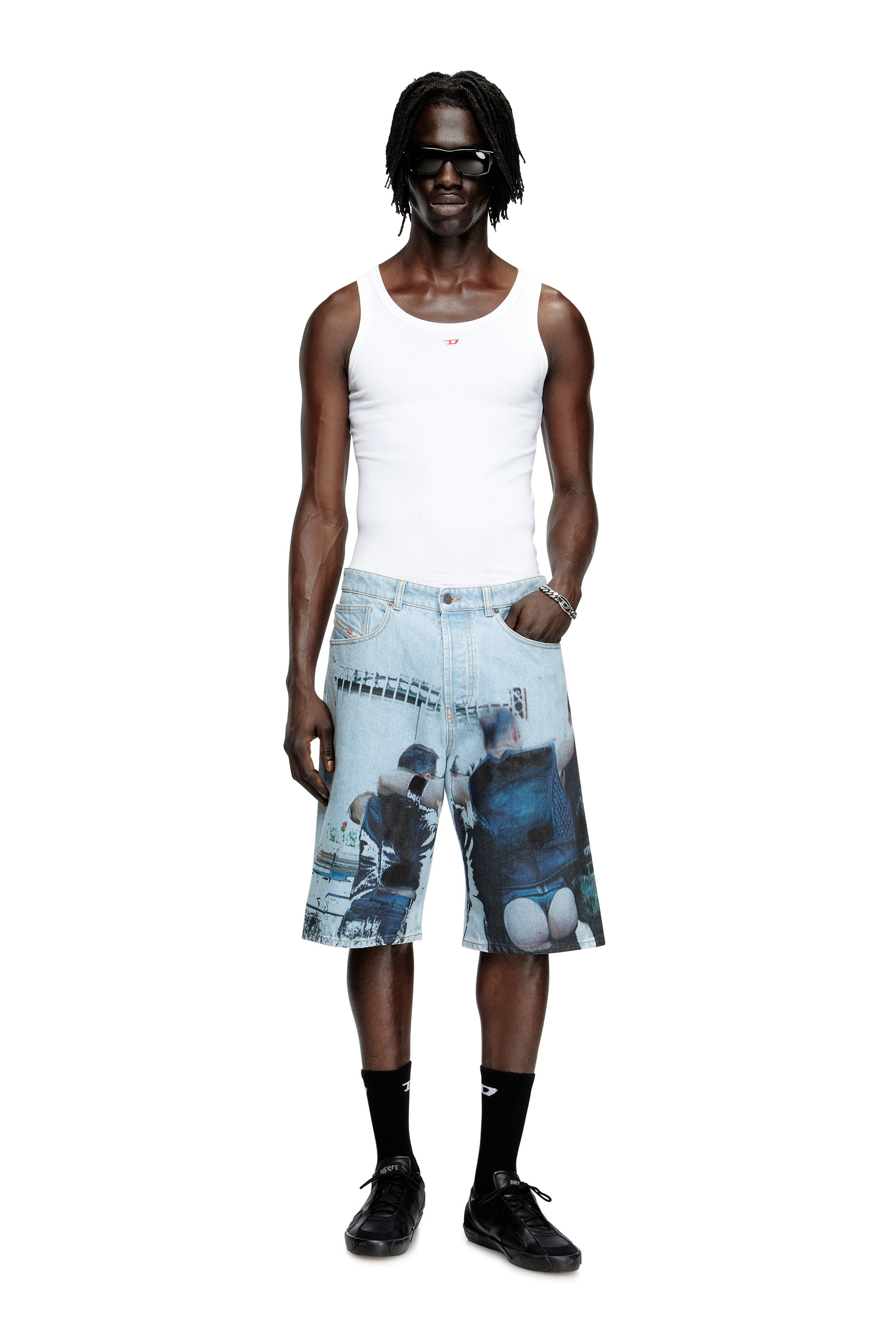 Diesel - PR-D-RIXFORD-S, Short en denim avec imprimé délavé Mixte in Bleu - 1