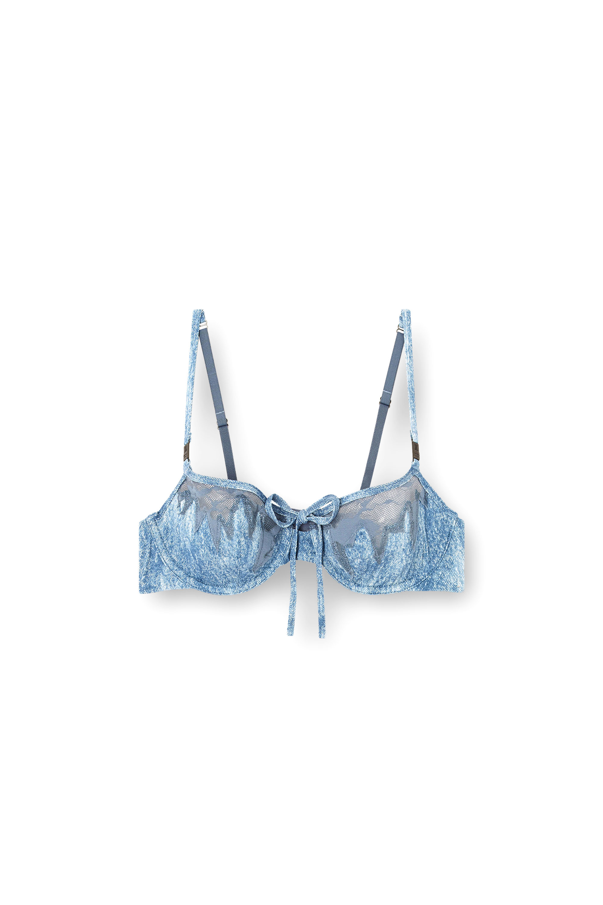 Diesel - BALCONETTE-LACE-BRA, Female's Balconette bra in microfibre and camo lace in Light Blue - 4