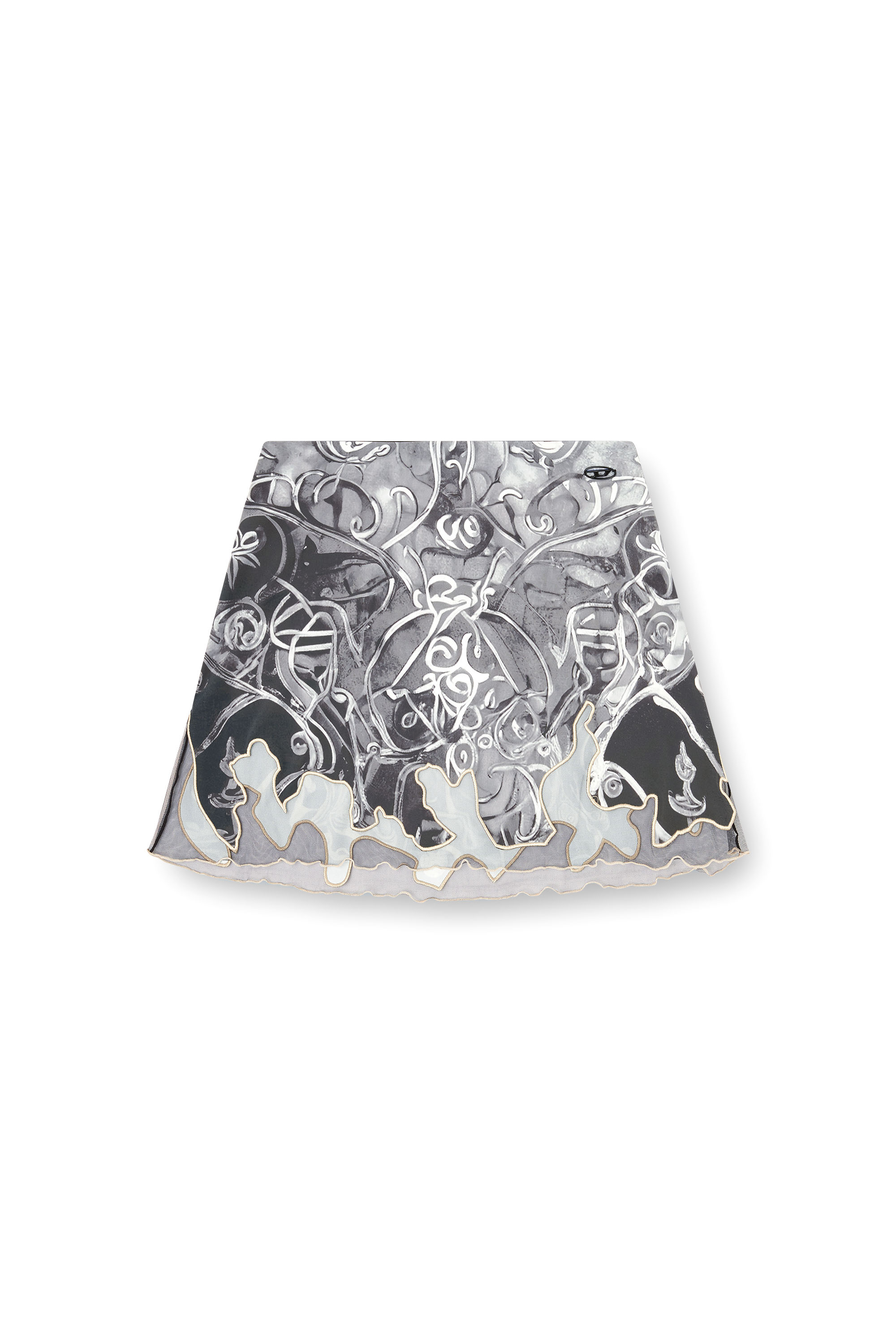 Diesel - O-LANE, Mini-jupe en nylon avec imprimé héraldique Femme in Gris - 3