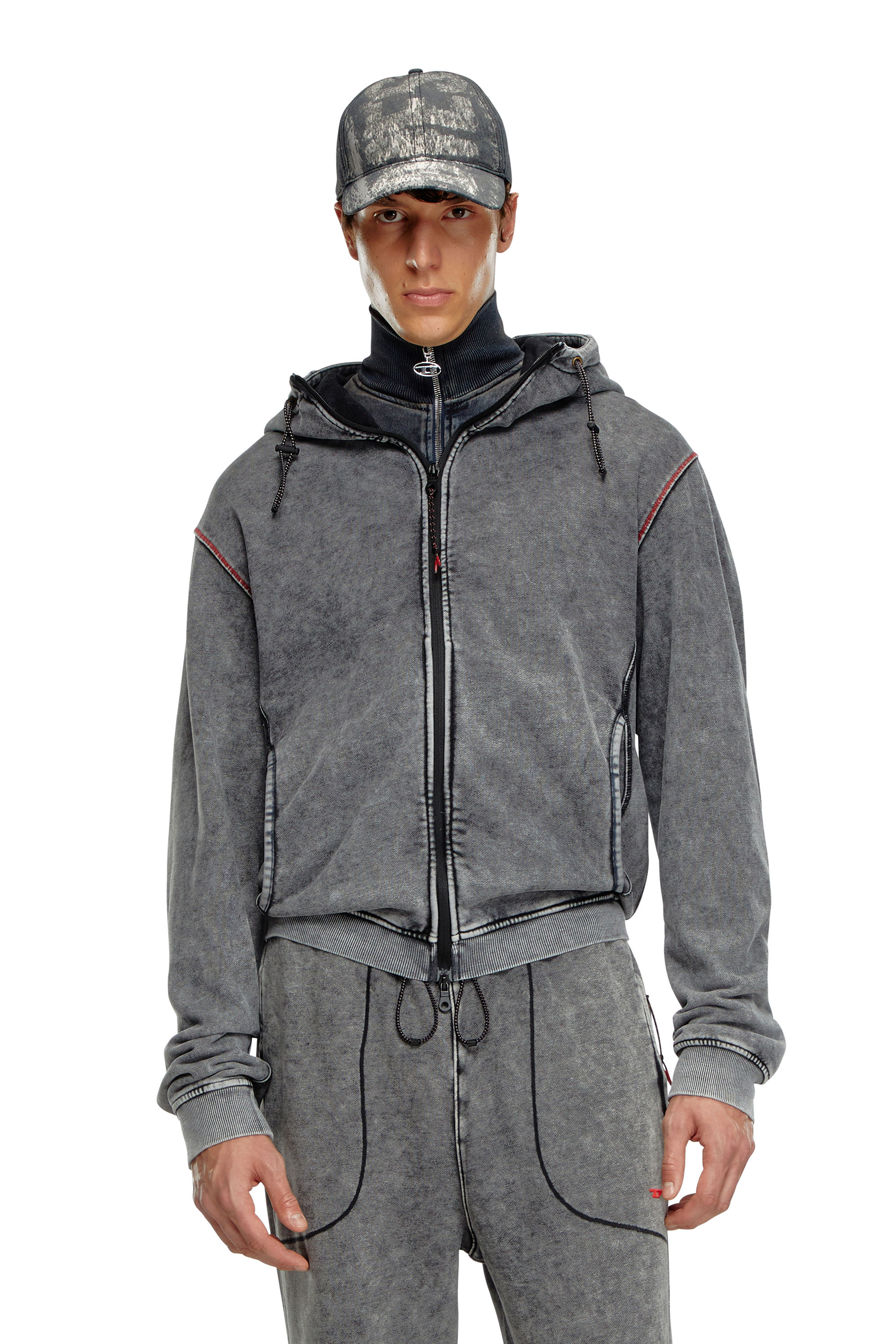 Diesel - AMST-TRANE-HT48, Male's Faded hoodie with zip back in Grey - 1