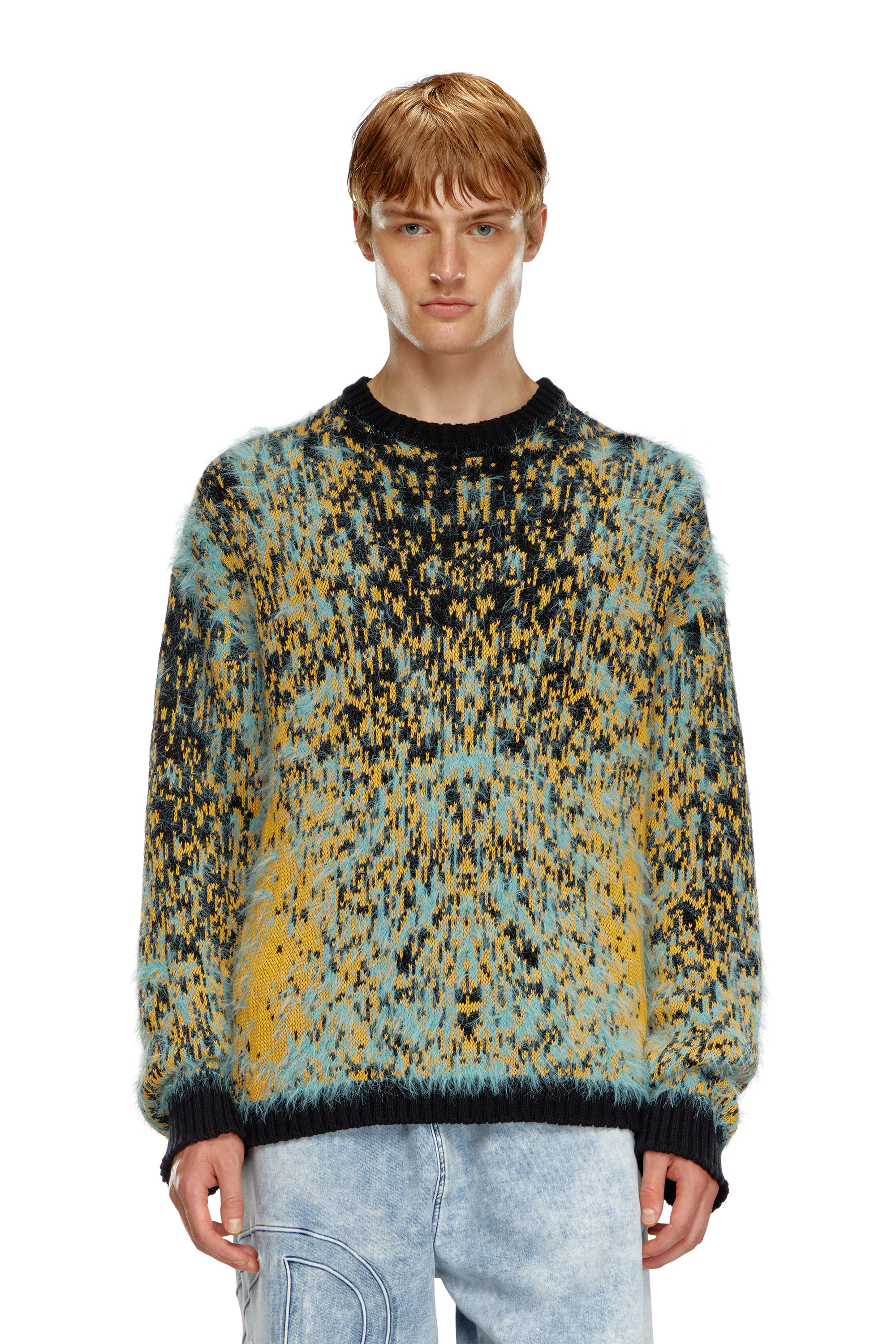 Diesel - K-RAIN, Male's Jumper with acid rain effect in Blue/Yellow - 1