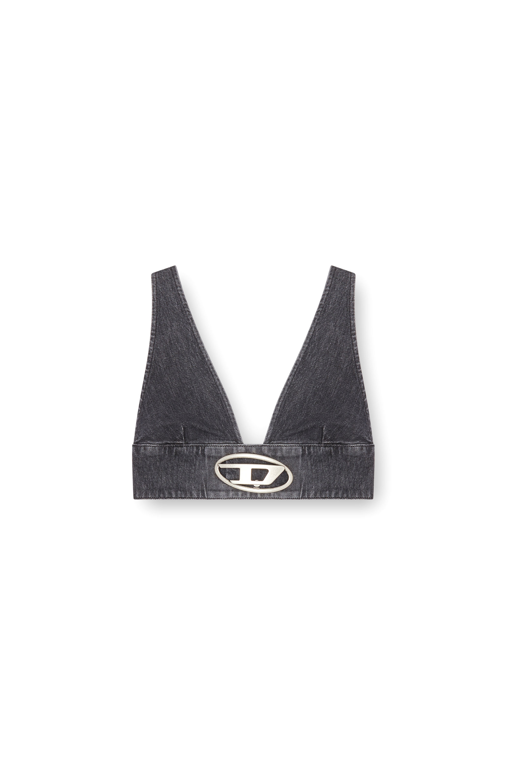 Diesel - DE-ELLY-S, Femme Brassière en denim avec plaque Oval D in Noir - Image 4