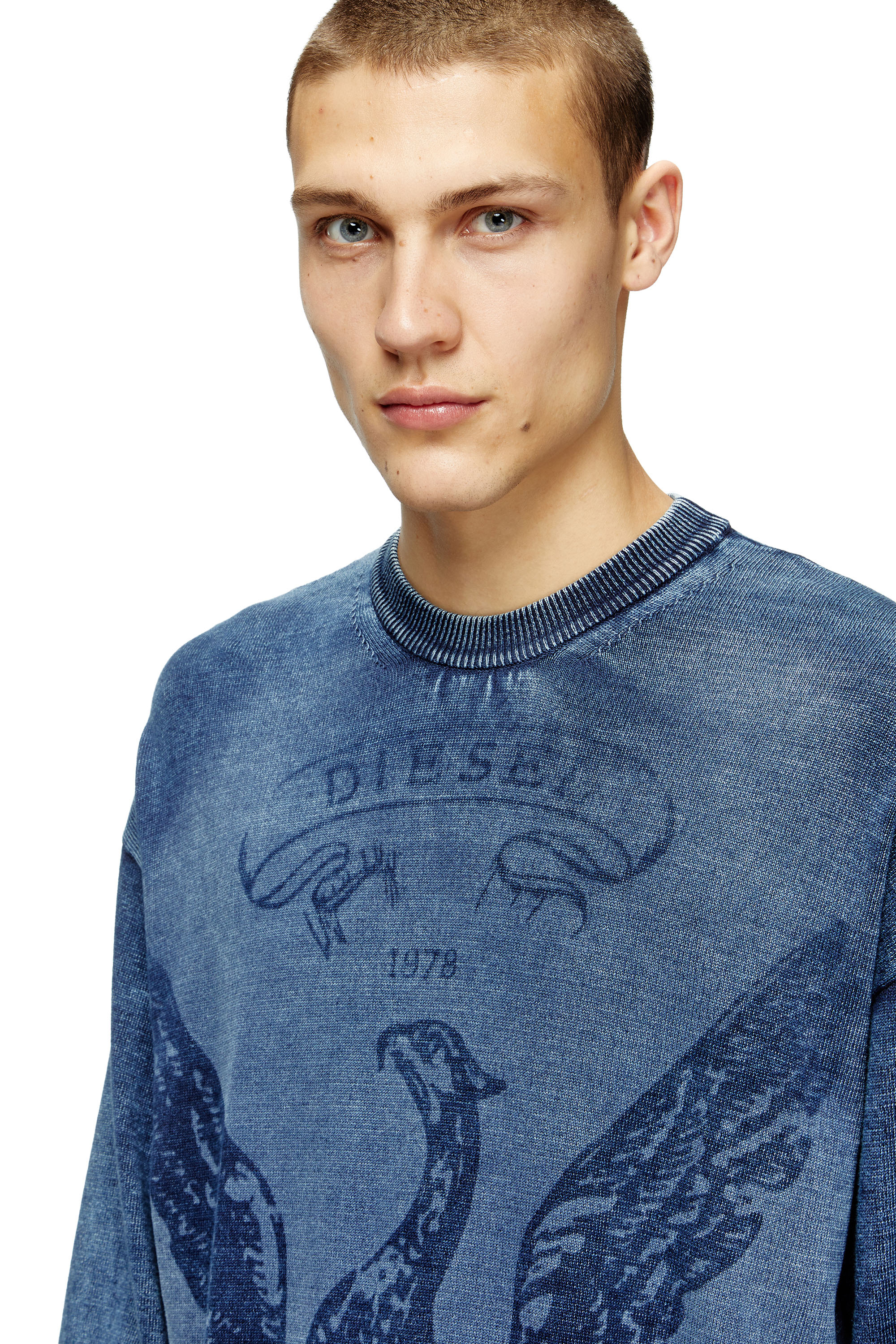 Diesel - K-FENICOL, Pull indigo avec logo du phénix Homme in Bleu - 4