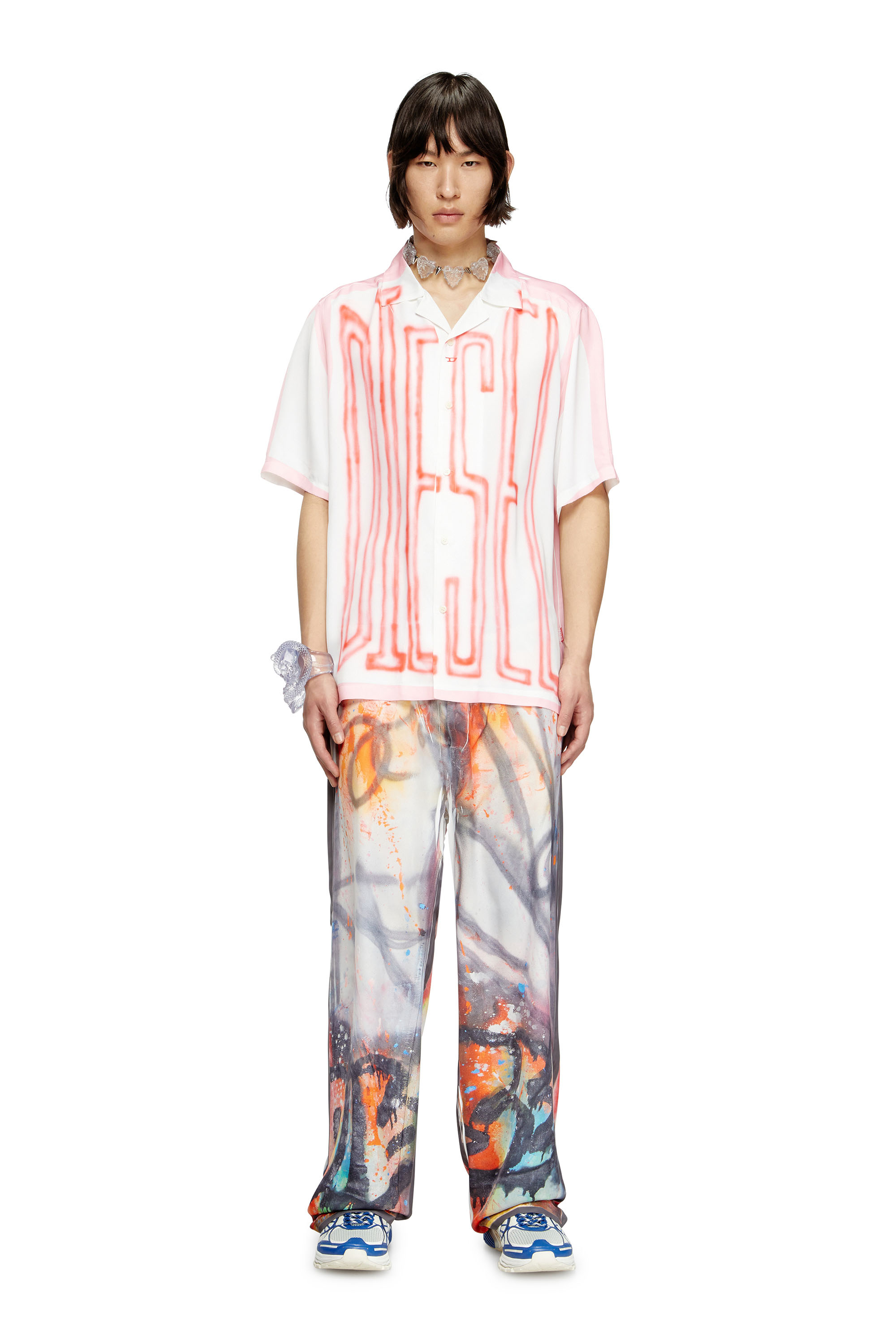 Diesel - C-PAROSHORT-GRAFFITI-FRA, Chemise bowling en satin avec logo graffiti Mixte in Polychrome - 1