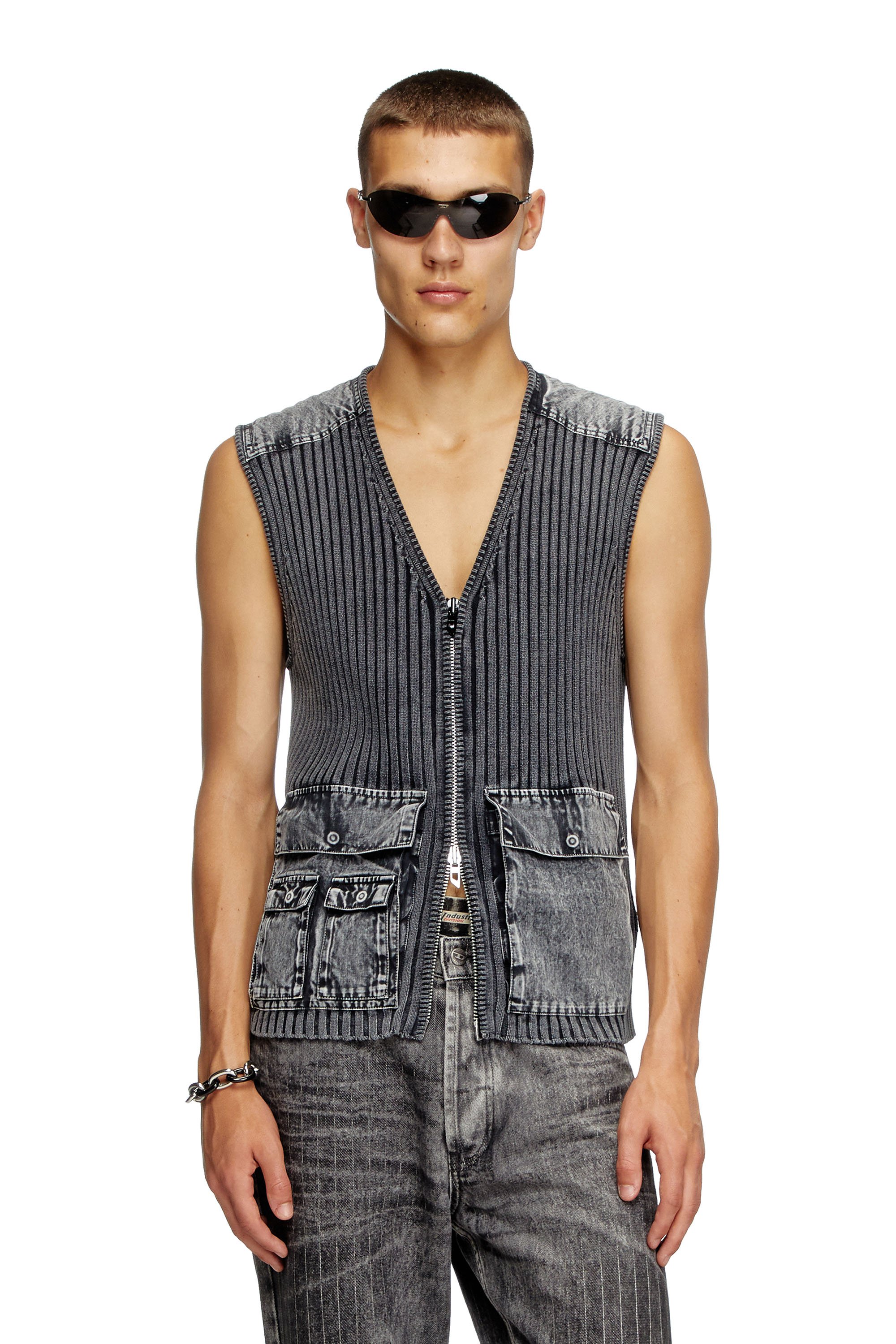 Diesel - K-MARGIE, Male's Utility vest with contrast panels in Dark Grey - 1