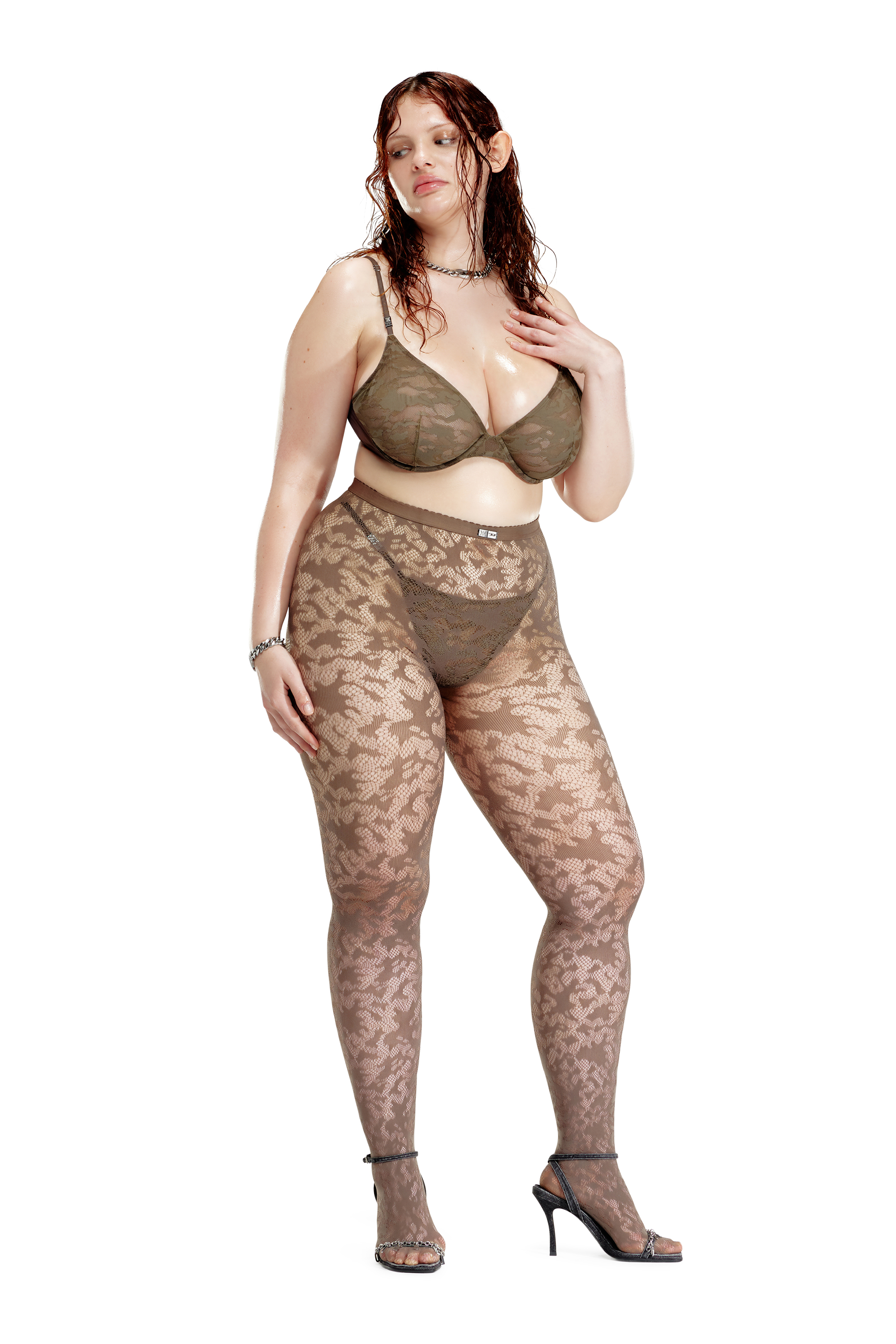 Diesel - C-CAMO-LACE-PLUNGE-BRA, Female's Plunge bra in camo lace in Brown - 3