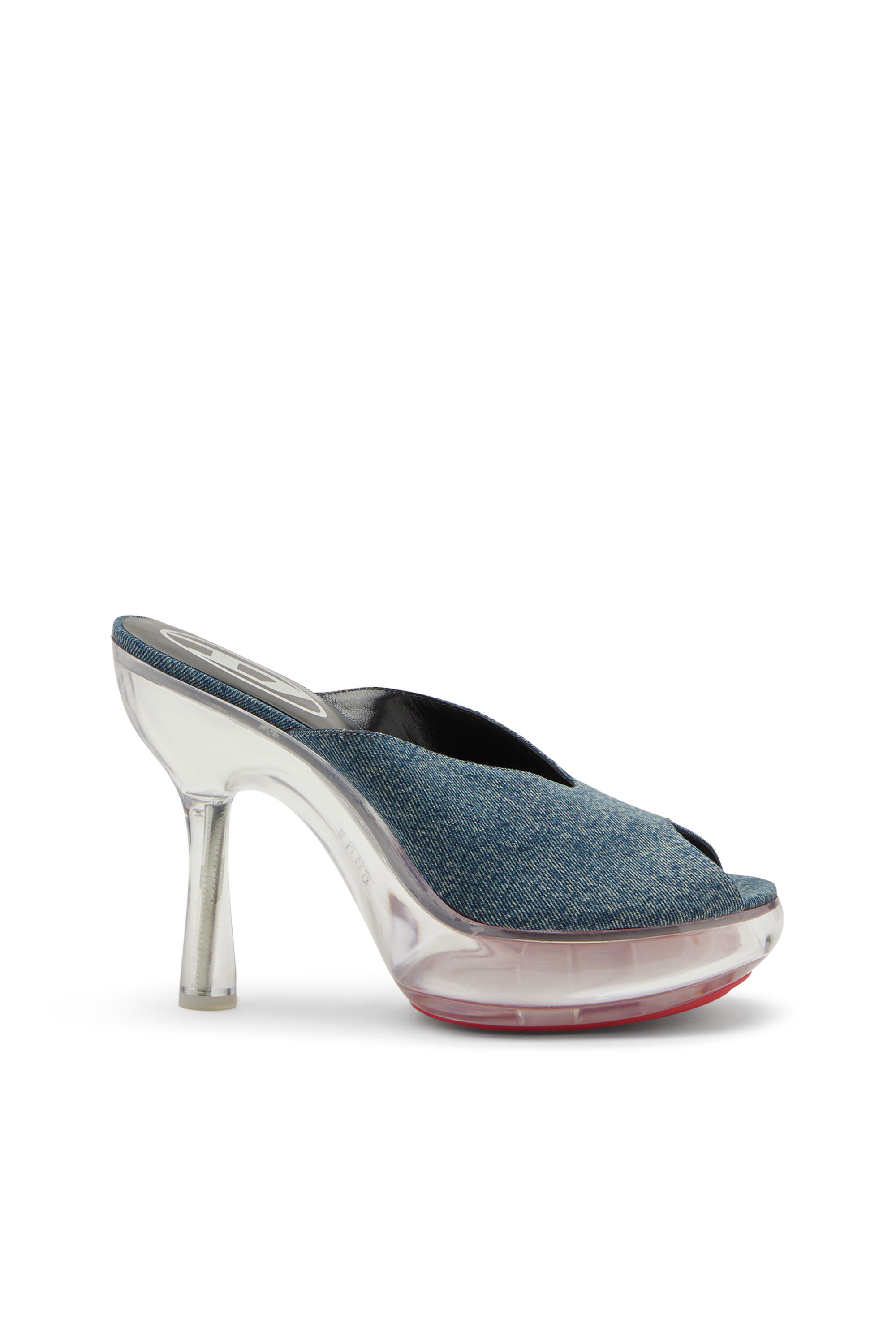 Diesel - D-LAKE PLATFORM SDL, D-Lake-Mules à plateforme en denim et plexiglas Femme in Bleu - 1
