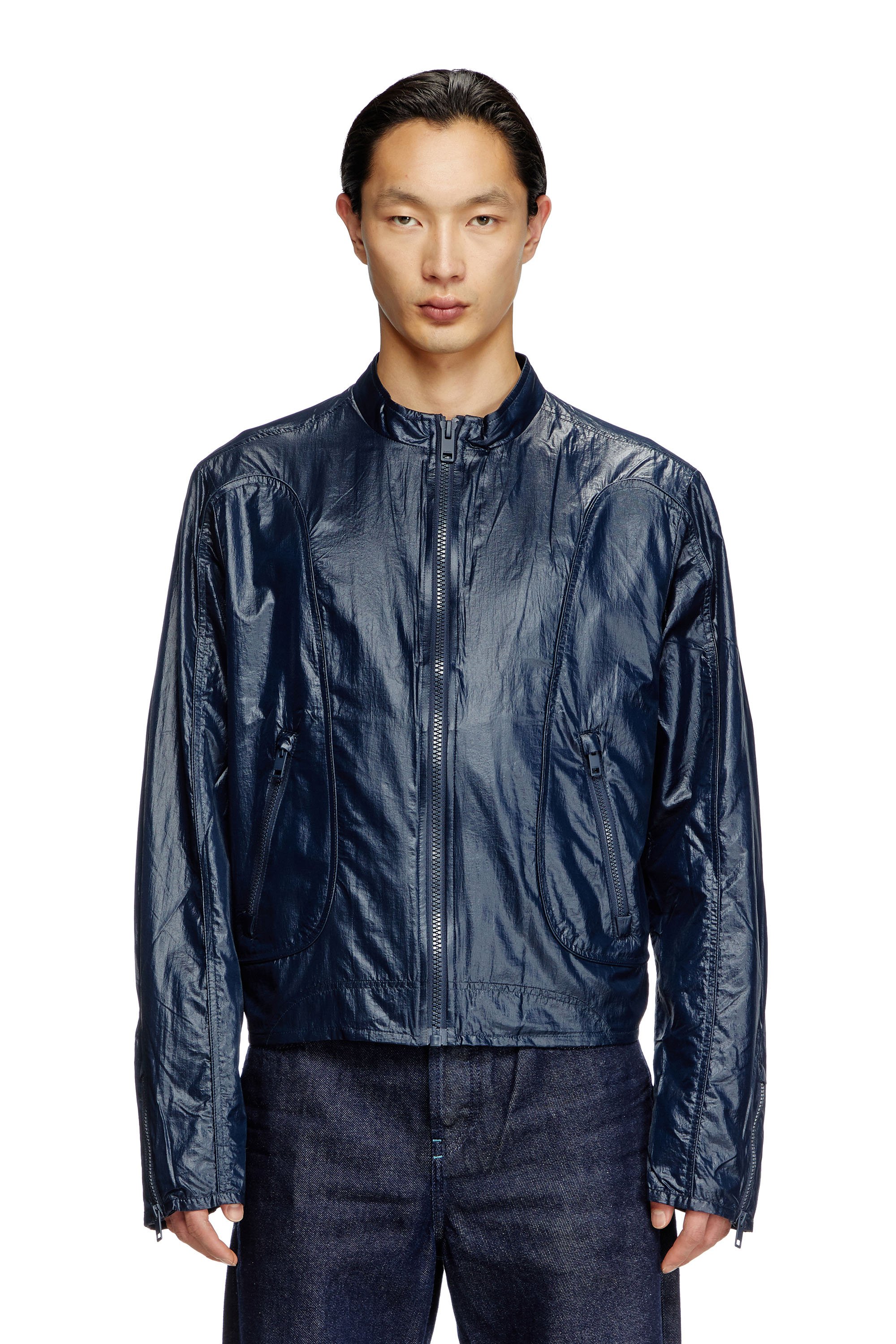 Diesel - J-CLAYS, Male's Biker jacket in shiny ripstop in Blue - 1