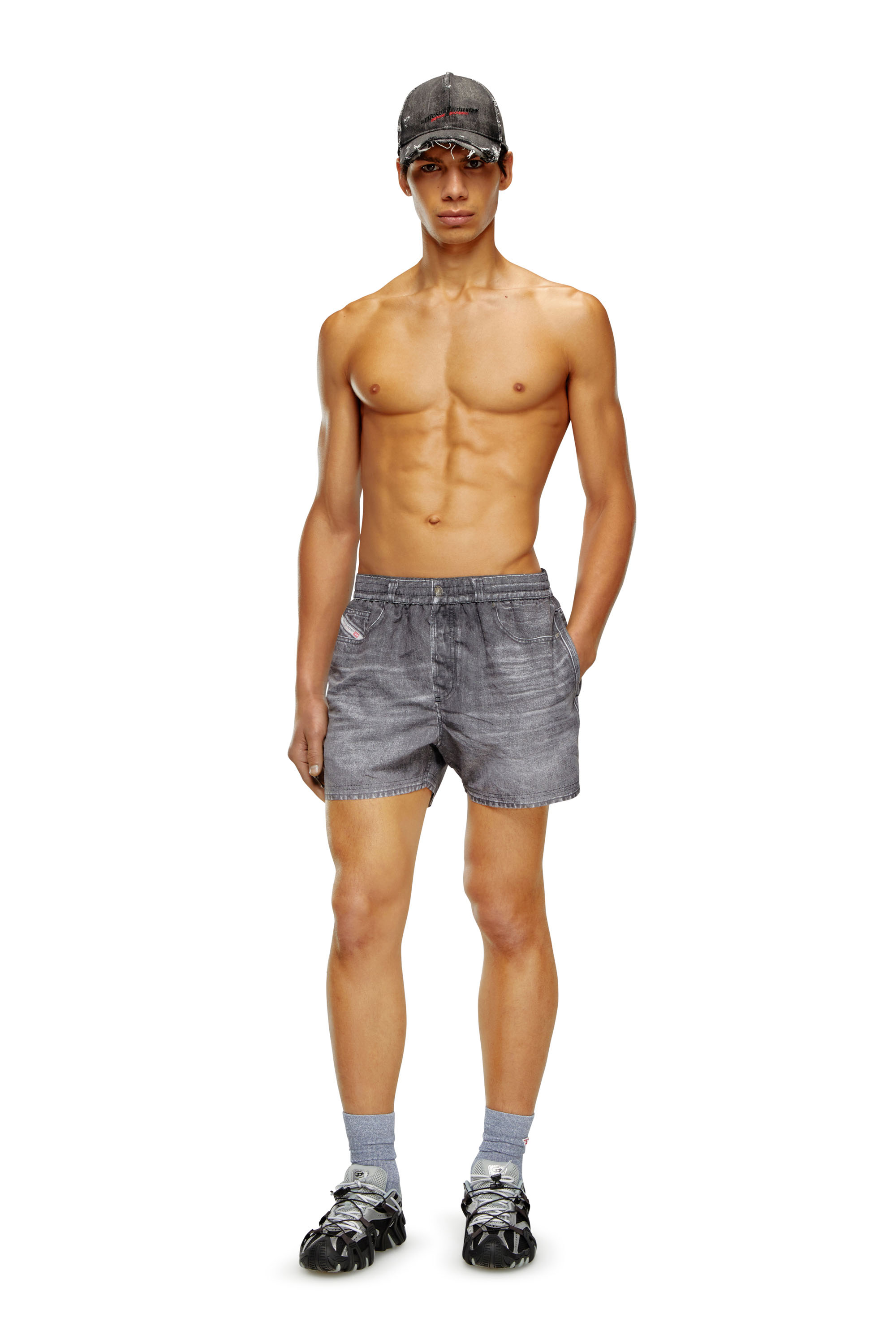 Diesel - BMBX-KEN-37, Male Mid-length swim shorts with denim print in Black - Image 1