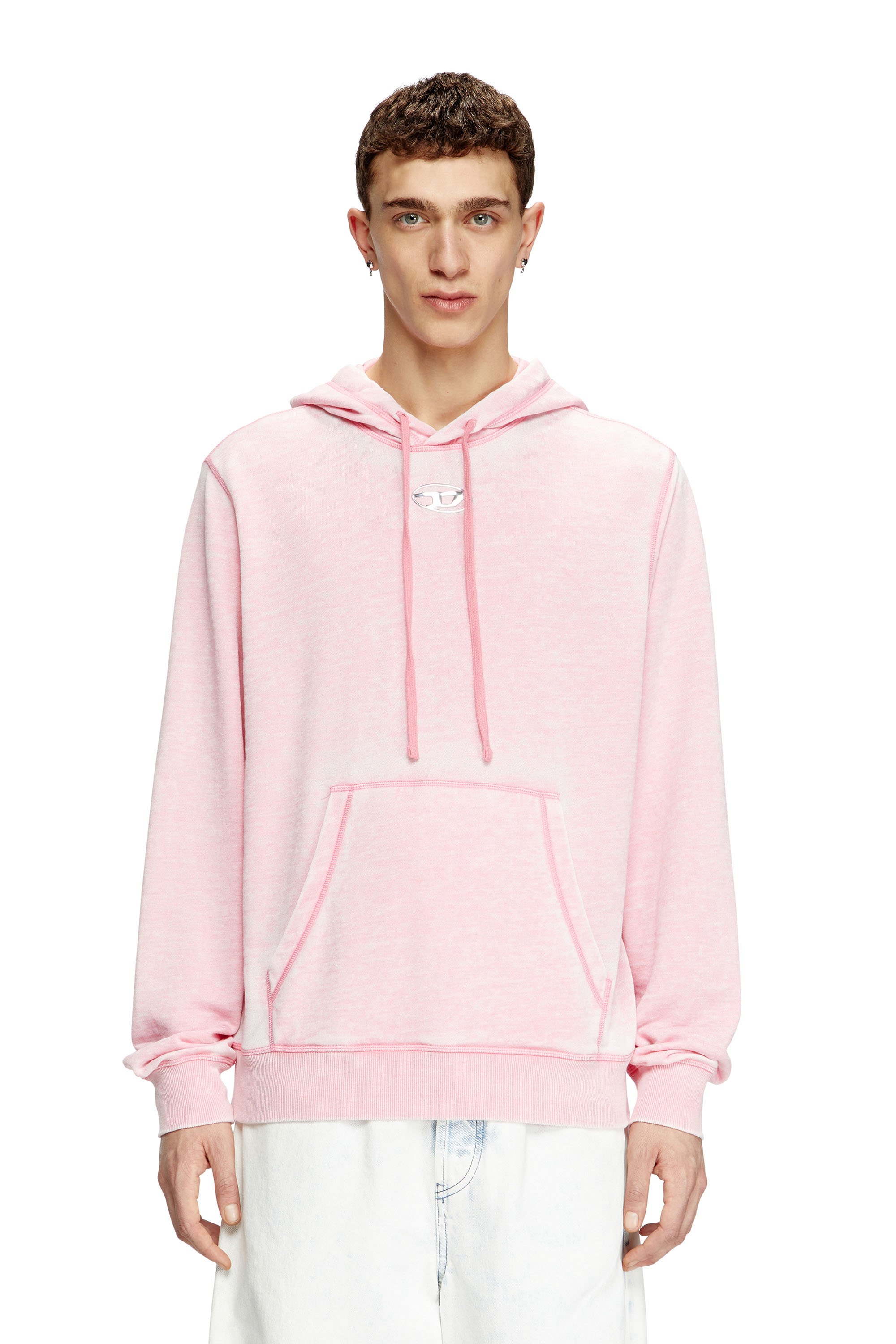 Diesel - S-GINN-HOOD-PAK, Male's Burnout hoodie with metal-look logo in Pink - 1