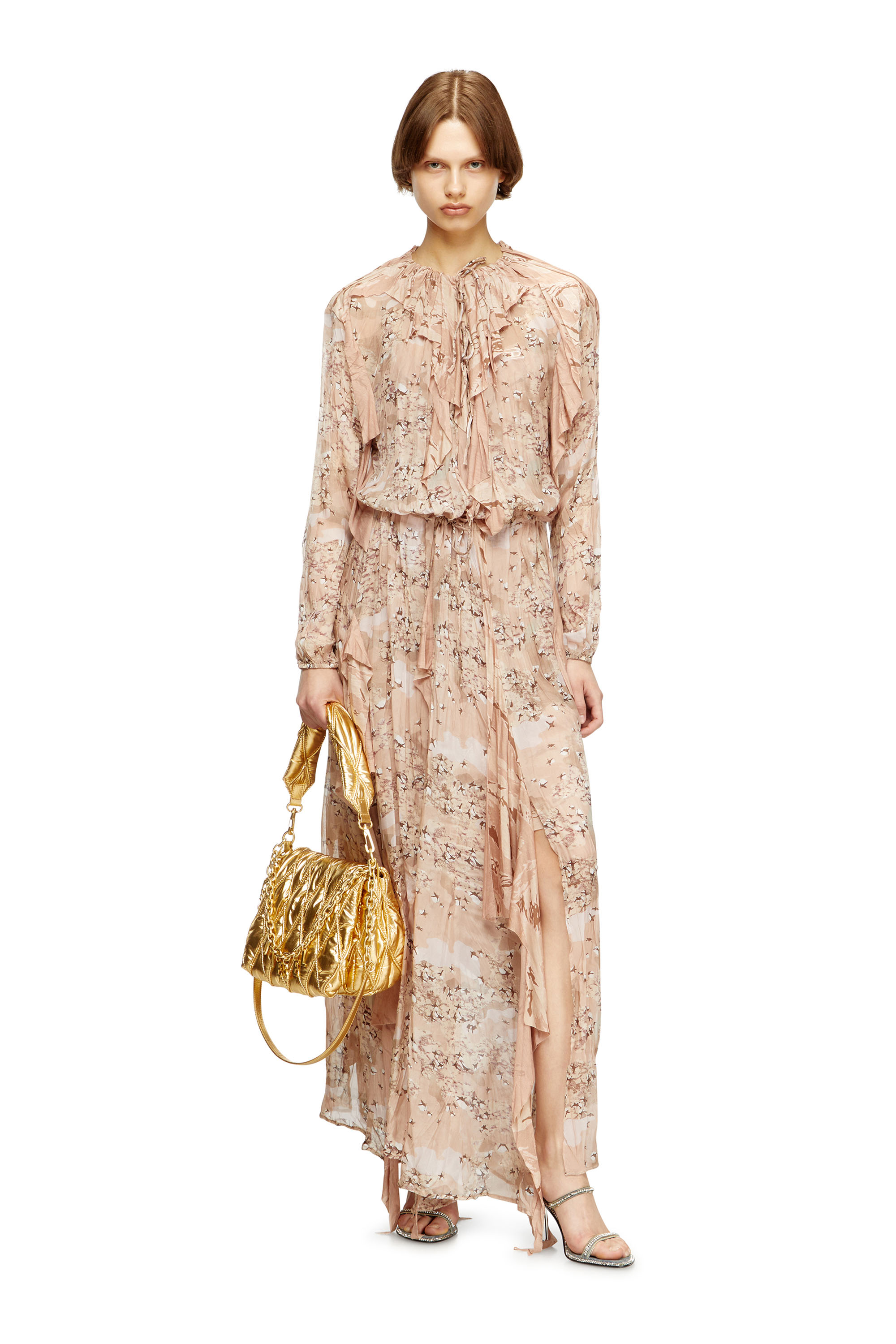 Diesel - D-AZZLING-R1, Female's Ruffled maxi dress in camo chiffon in null - 1
