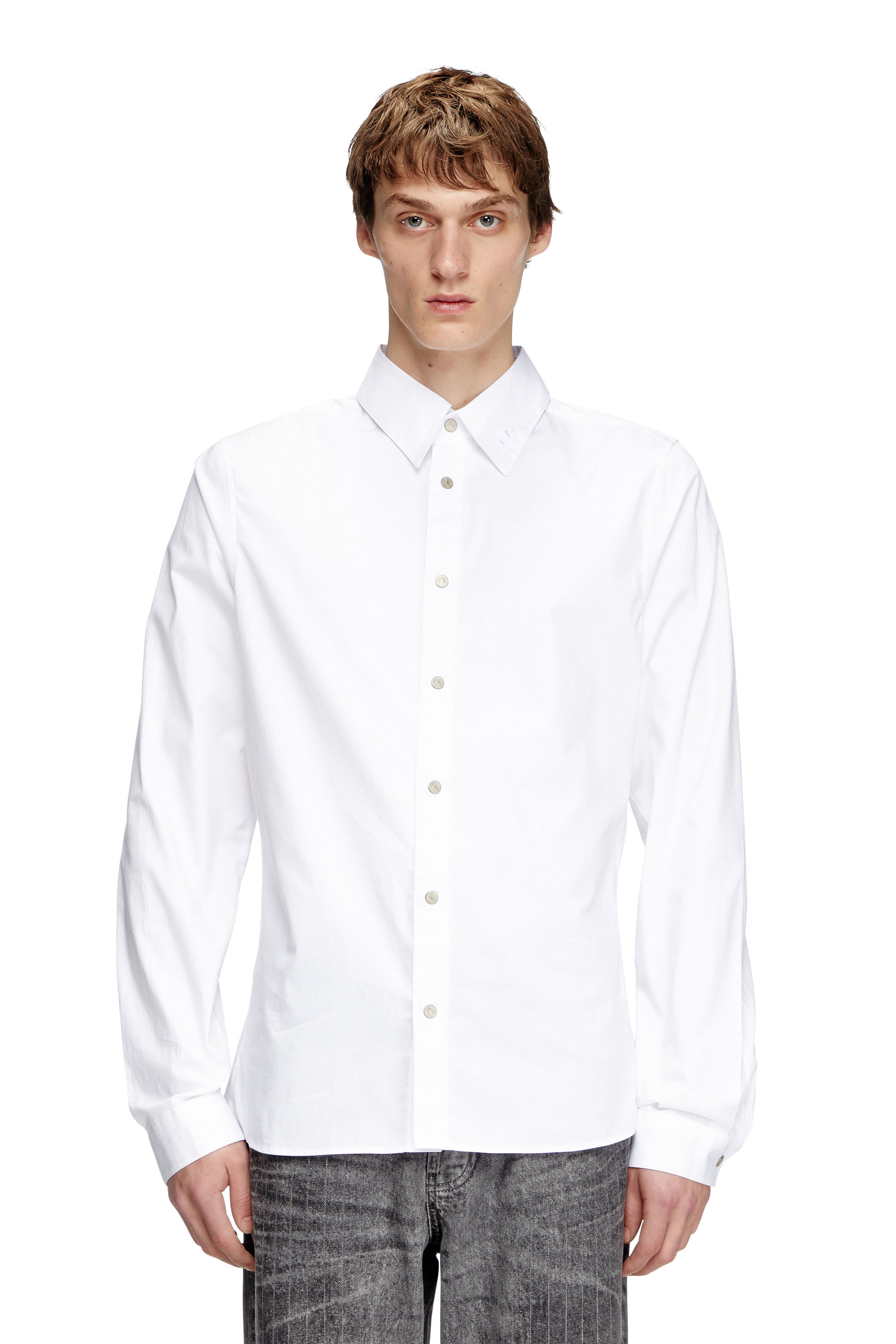 Diesel - S-FITTY-A, Male's Formal shirt with logo-embroidered collar in White - 1