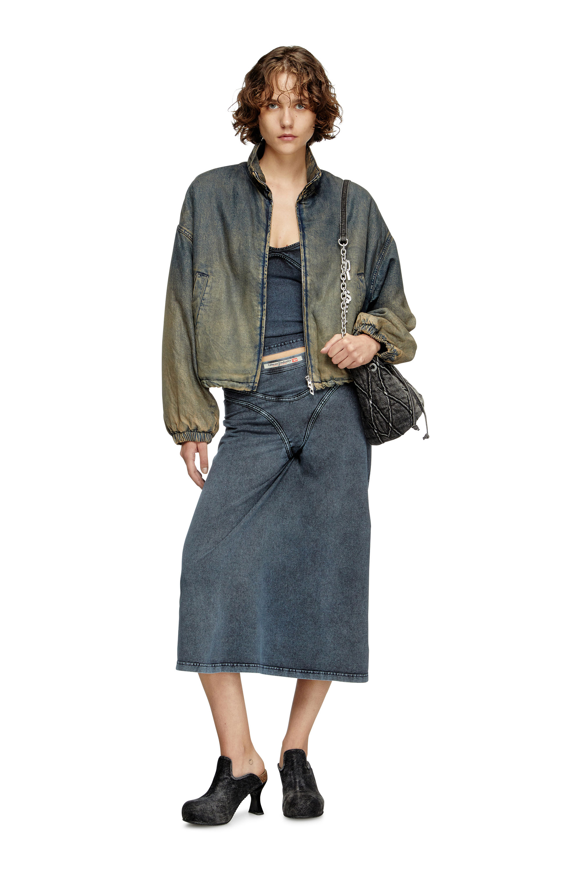Diesel - O-ALLINE, Female's Midi skirt in denim-look jersey in Dark Blue - 2