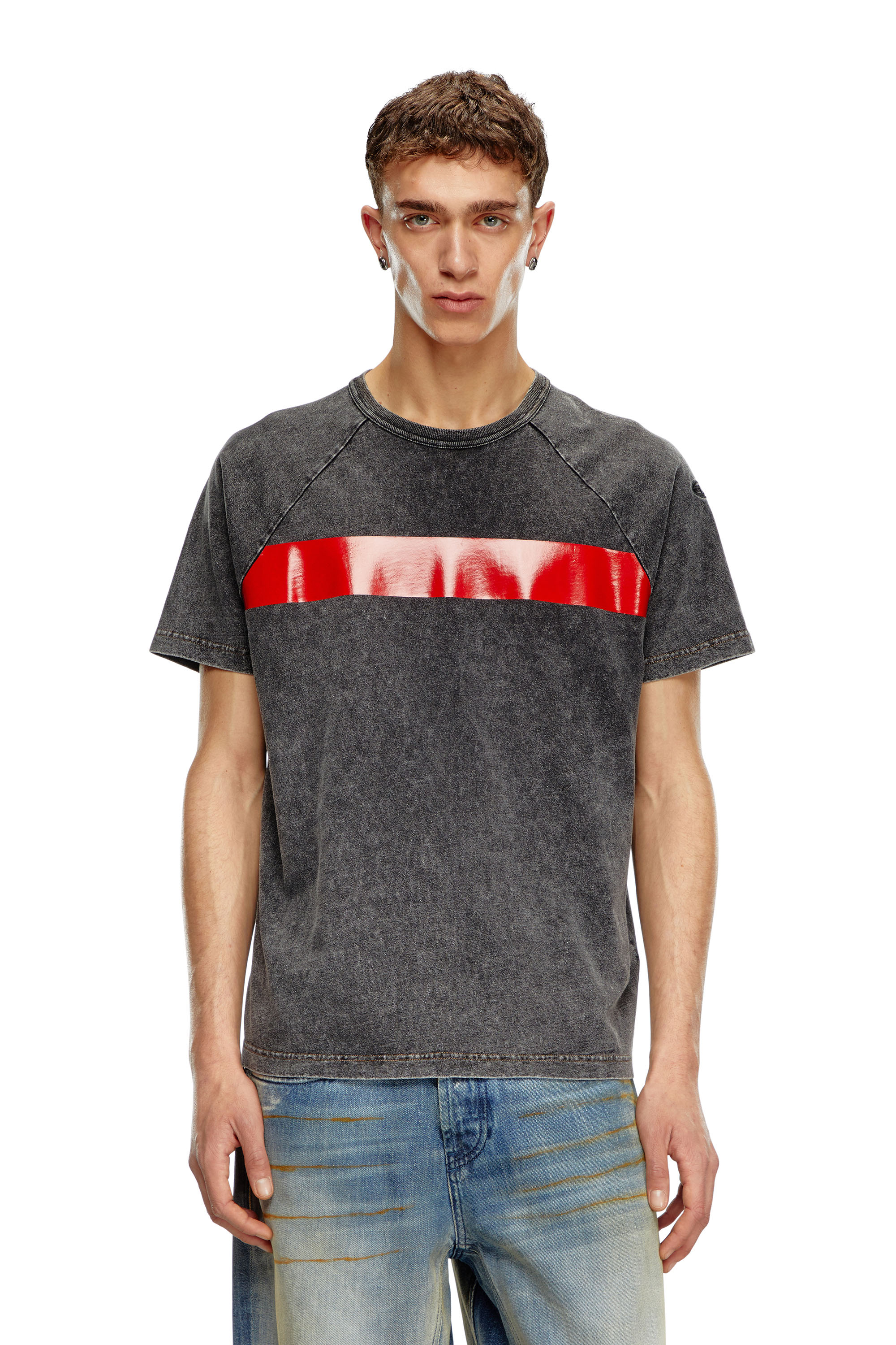 Diesel - T-RADJUST-Q1, Male's Marble-effect T-shirt with glossy band in Black - 1