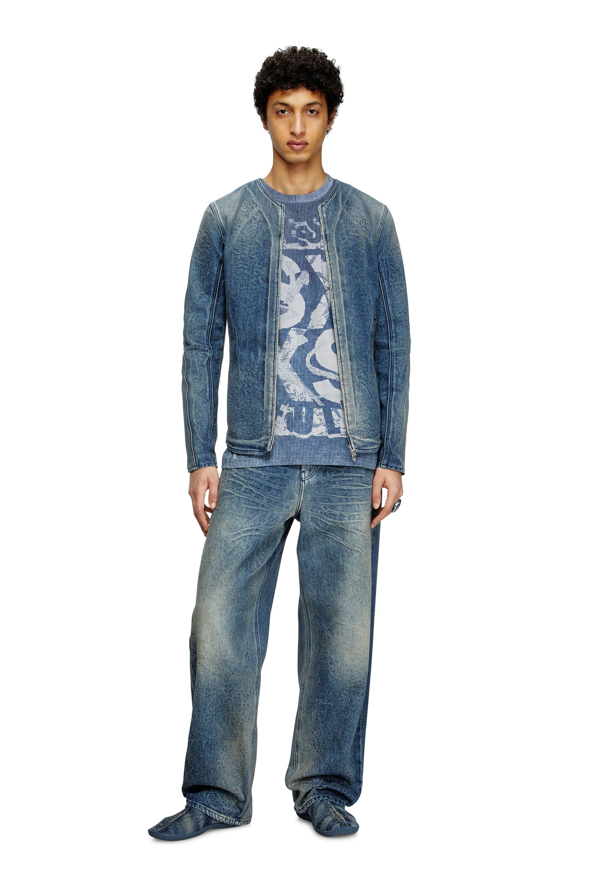 Diesel - T-NORM-R3, Male's T-shirt with rib-knit print in Blue - 2