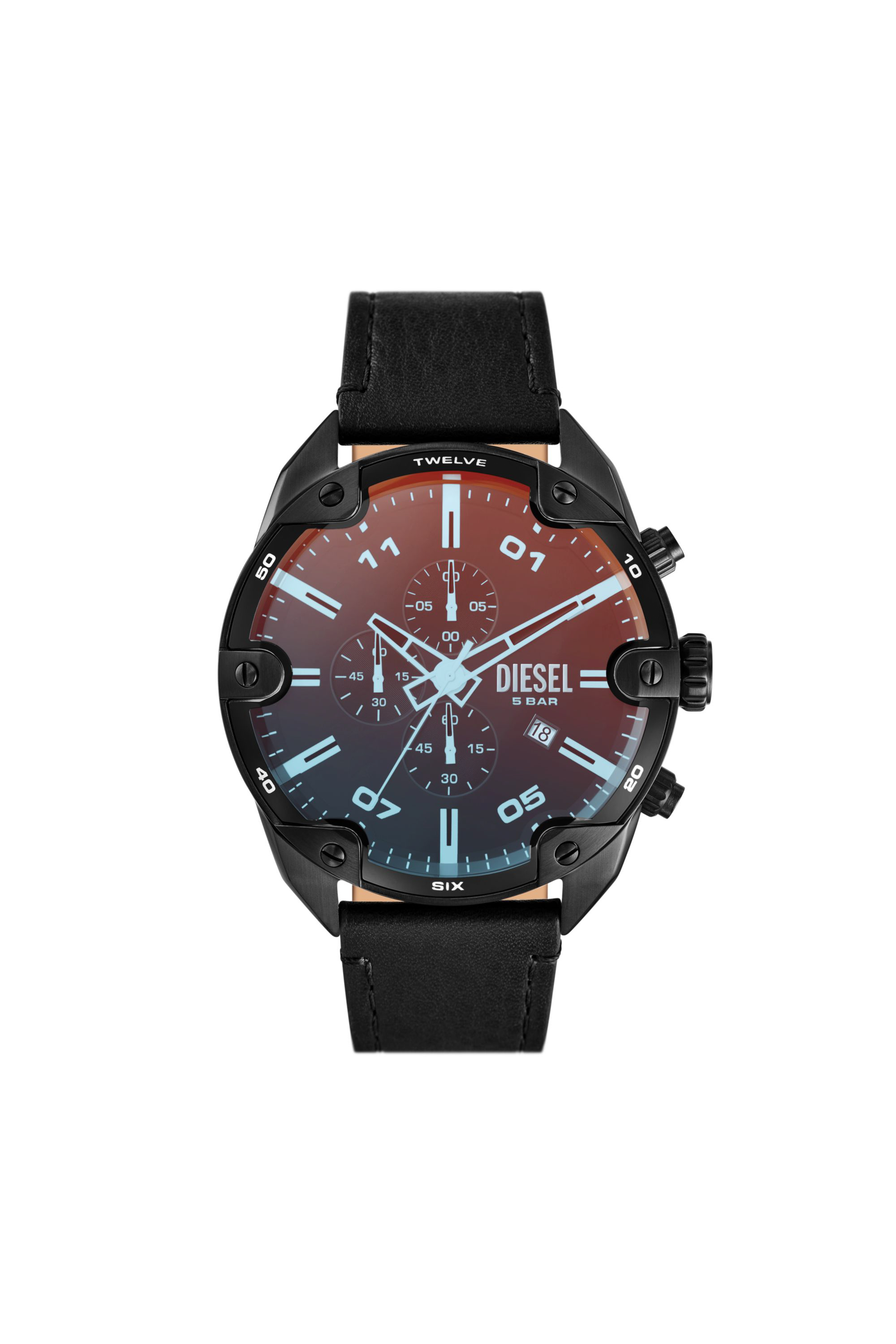 Diesel - DZ4667, Male Spiked chronograph black leather watch in Black - Image 1