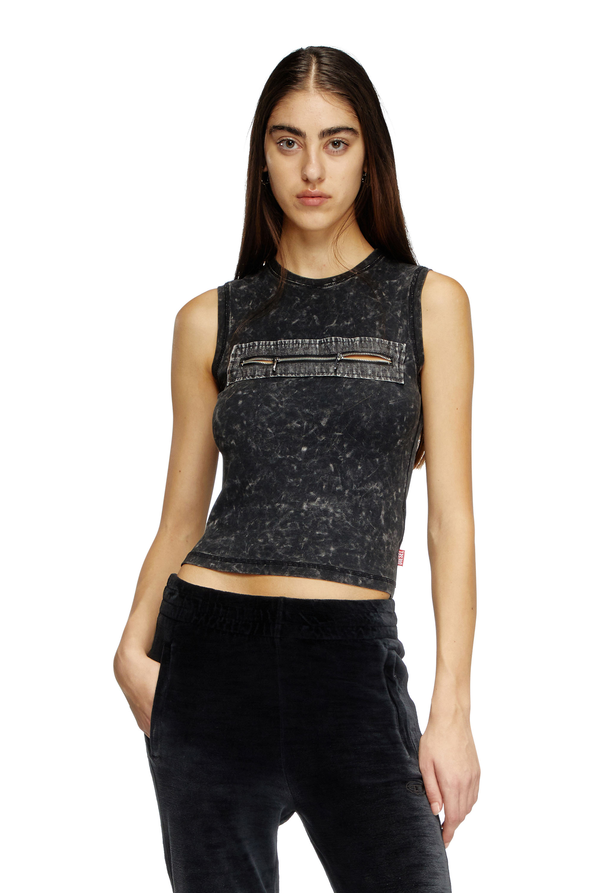 Diesel - T-ARTED, Female's Sleeveless top with zip detail in Black - 1