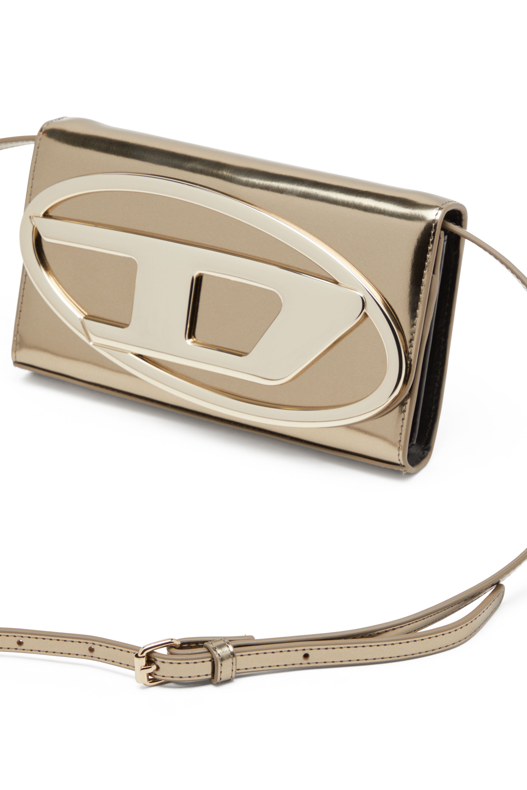 Diesel - 1DR WALLET STRAP, Sac portefeuille en cuir effet miroir Femme in Marron - 4