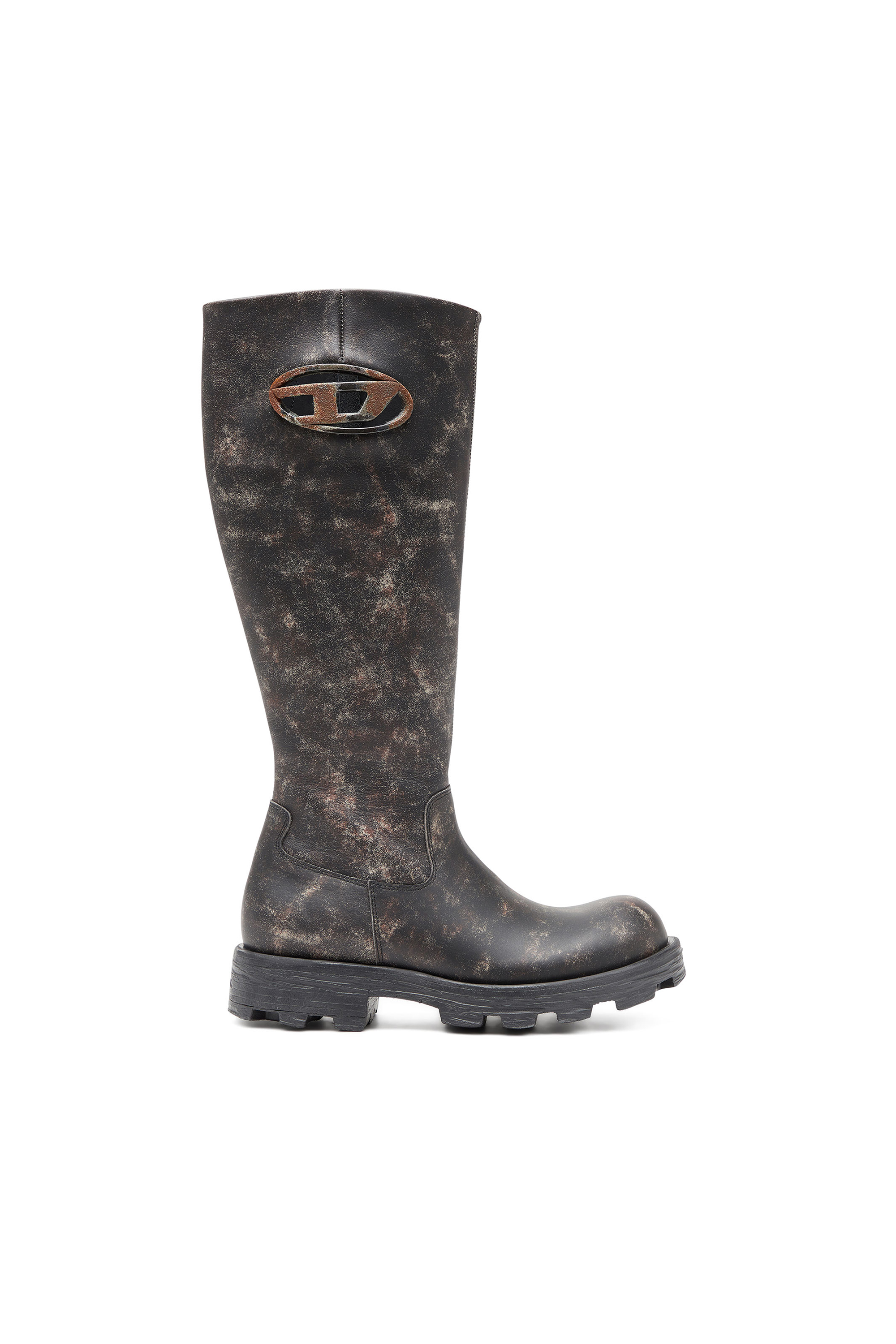 Diesel - D-HAMMER HB D W, D-Hammer-Bottes hauteur genou en cuir vieilli Femme in Marron - 1