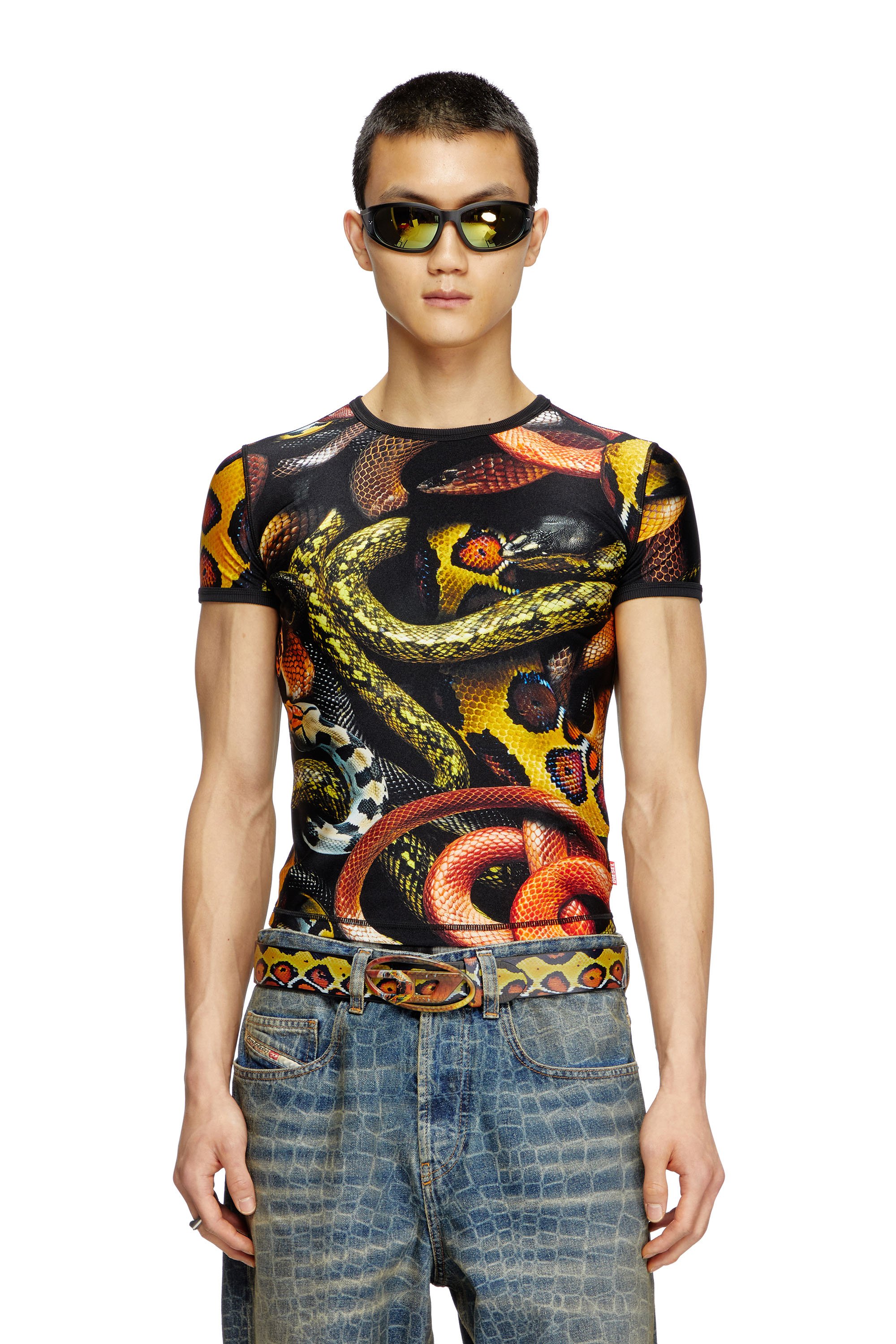 Diesel - CL-T-UNCLE-SNAKE, T-shirt en lycra avec imprimé serpent all-over Mixte in Polychrome - 2