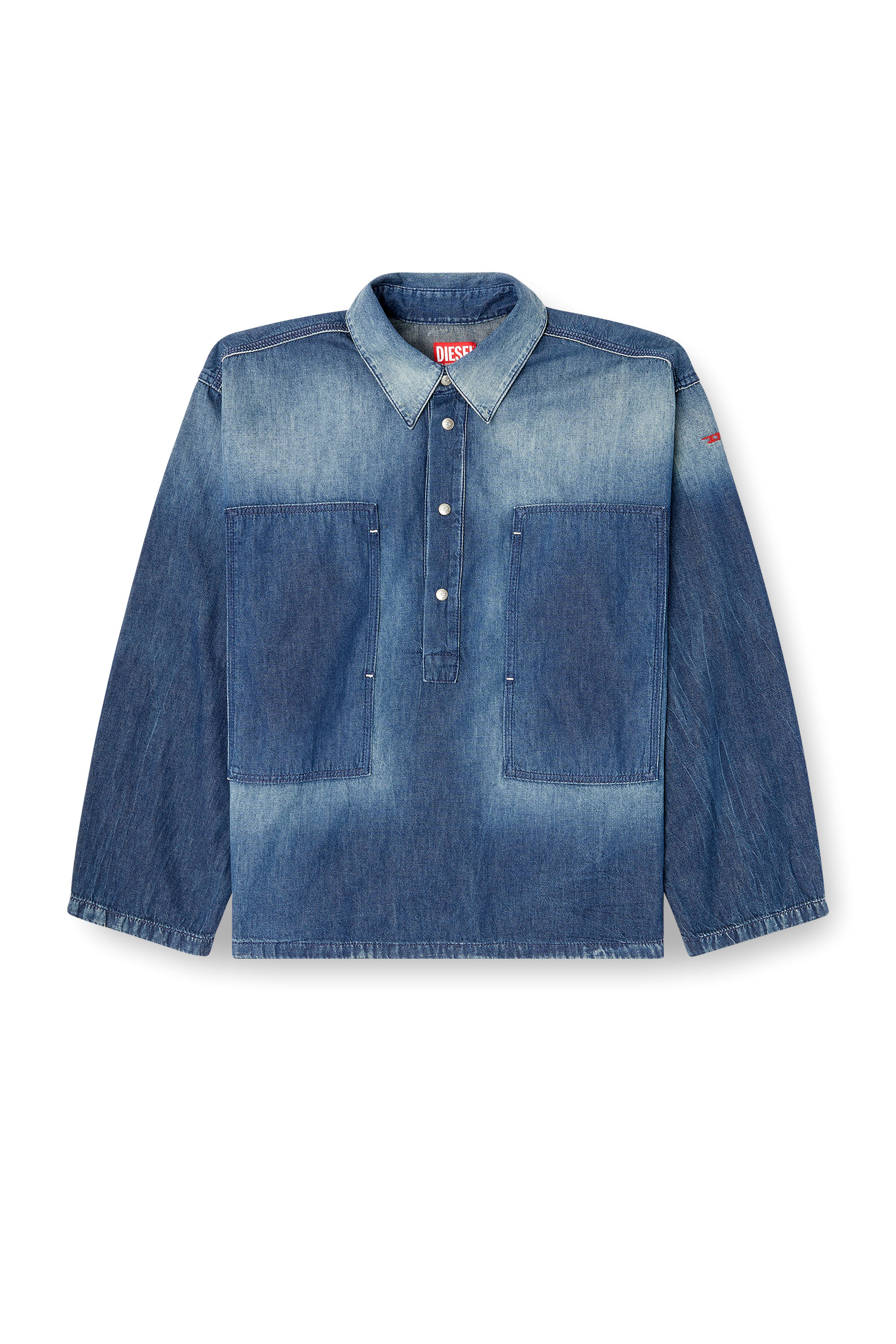 Diesel - DE-PRISS, Haut Henley en denim à effet contrasté Femme in Bleu - 4